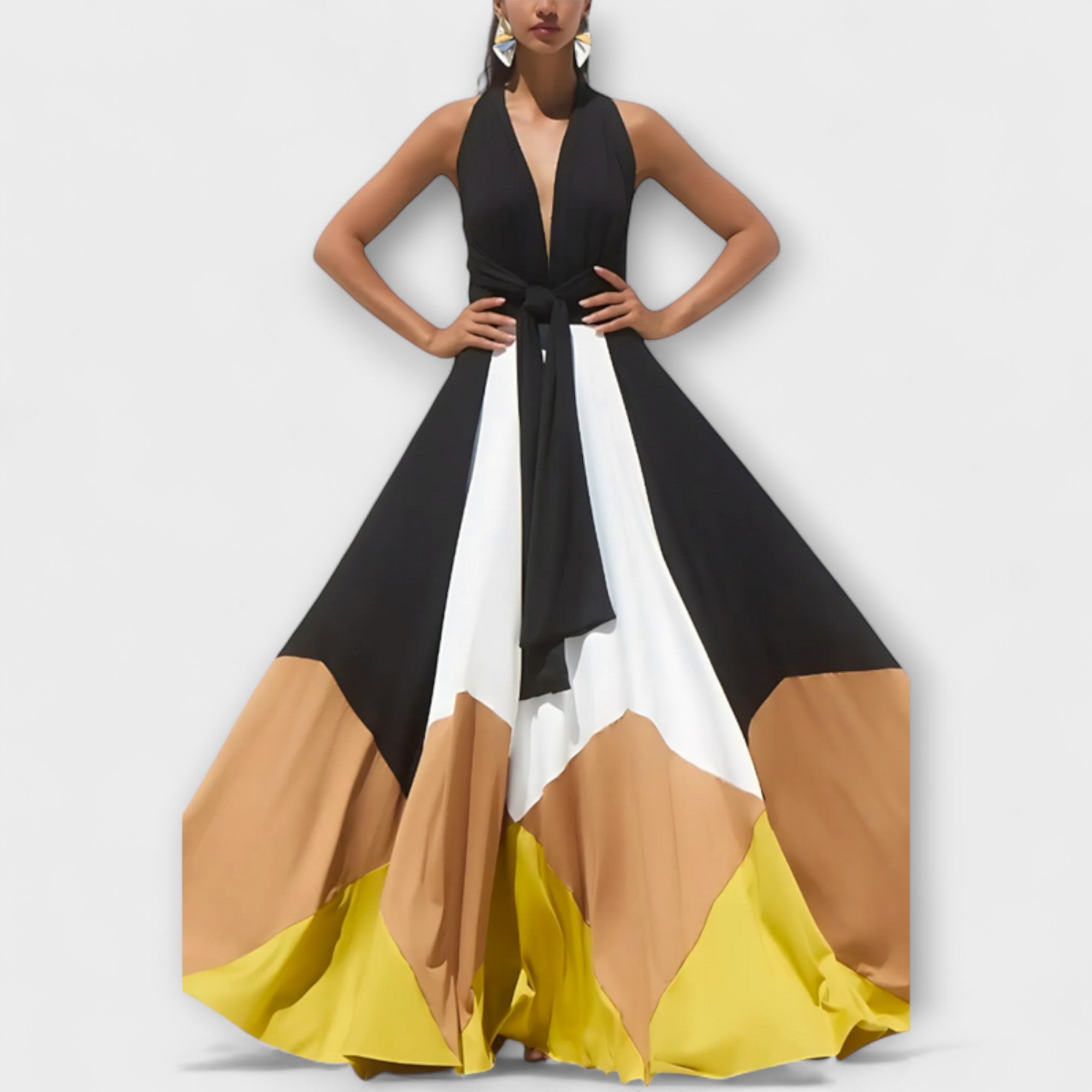 Nava - Abito a Maniche Lunghe con Schiena Scoperta