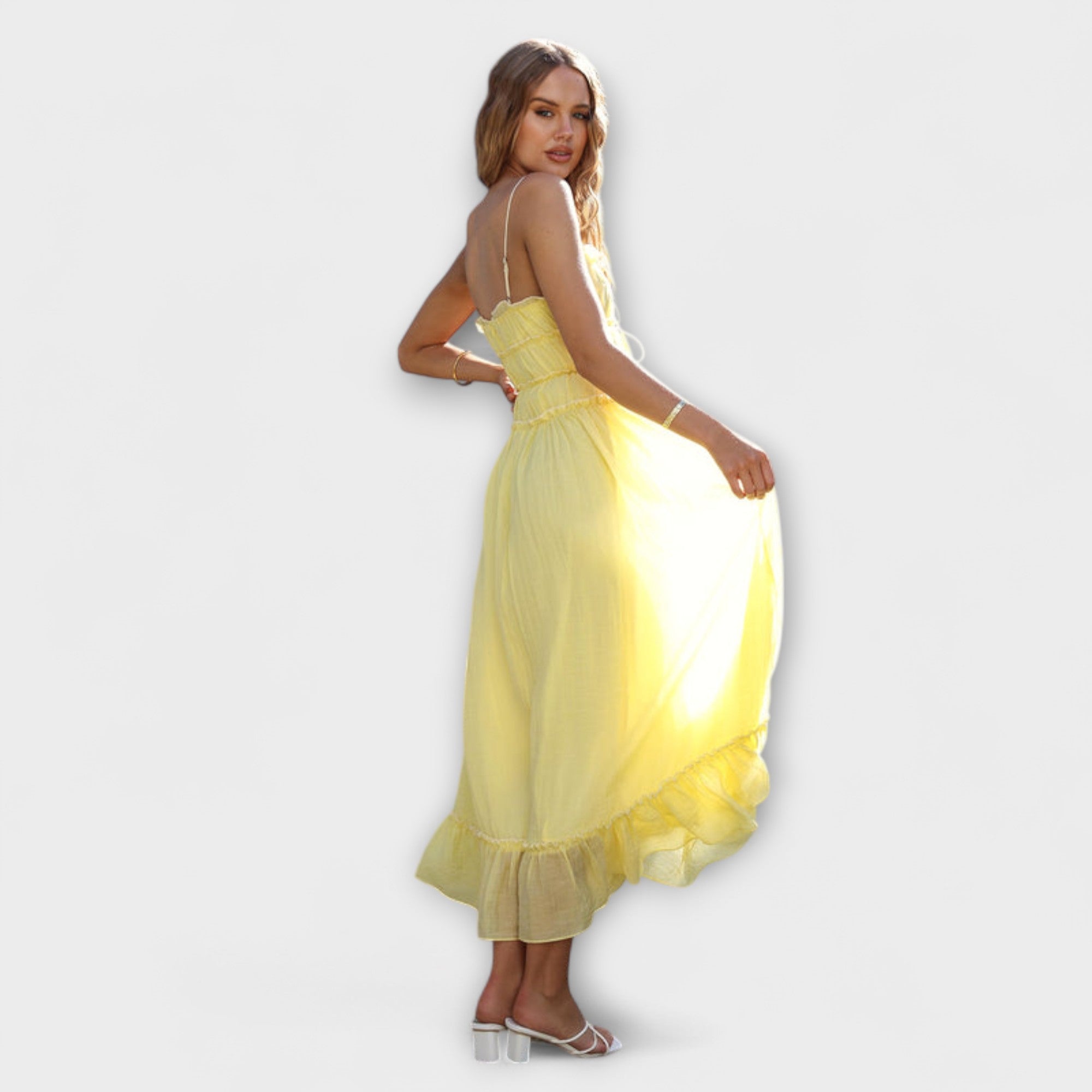 Celine - Abito Midi Senza Maniche con Orlo Arricciato