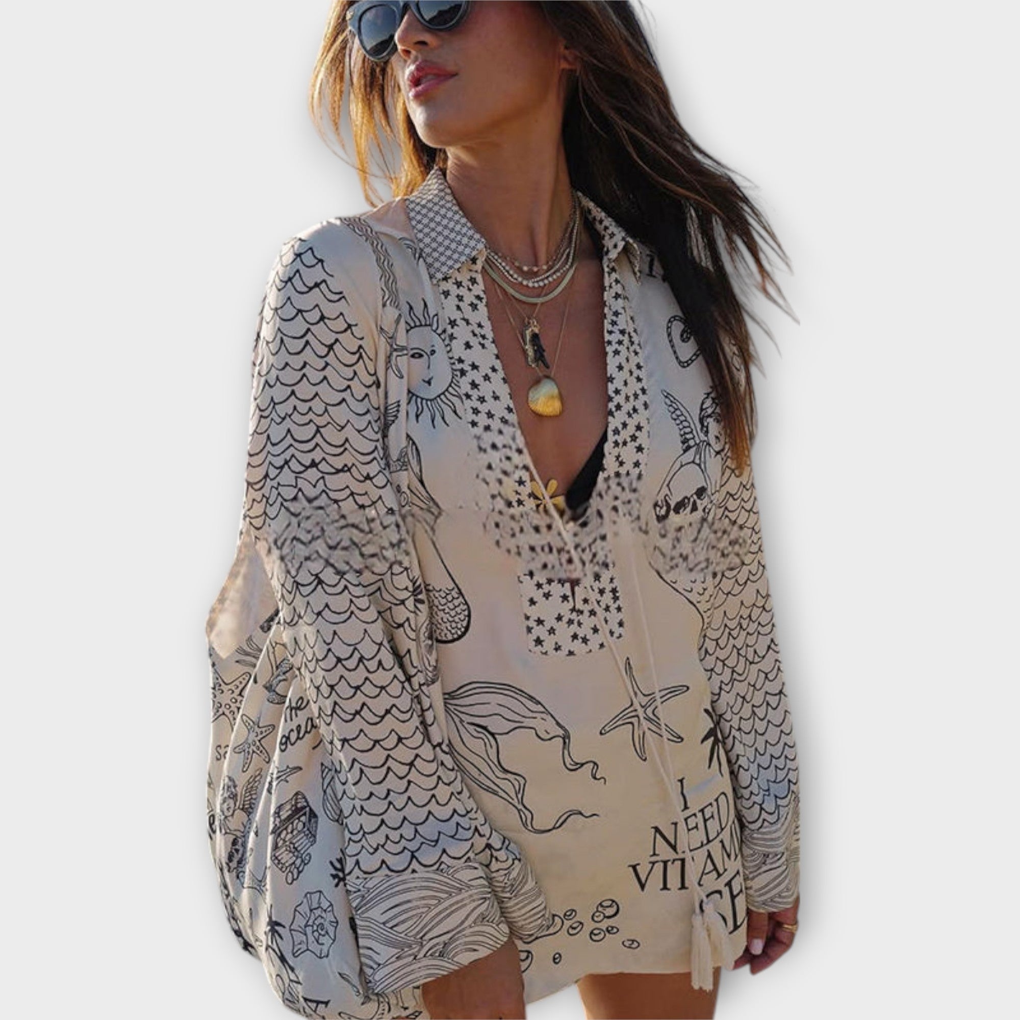 Liv - Set di Camicia e Pantaloni Corti in Satin con Frange