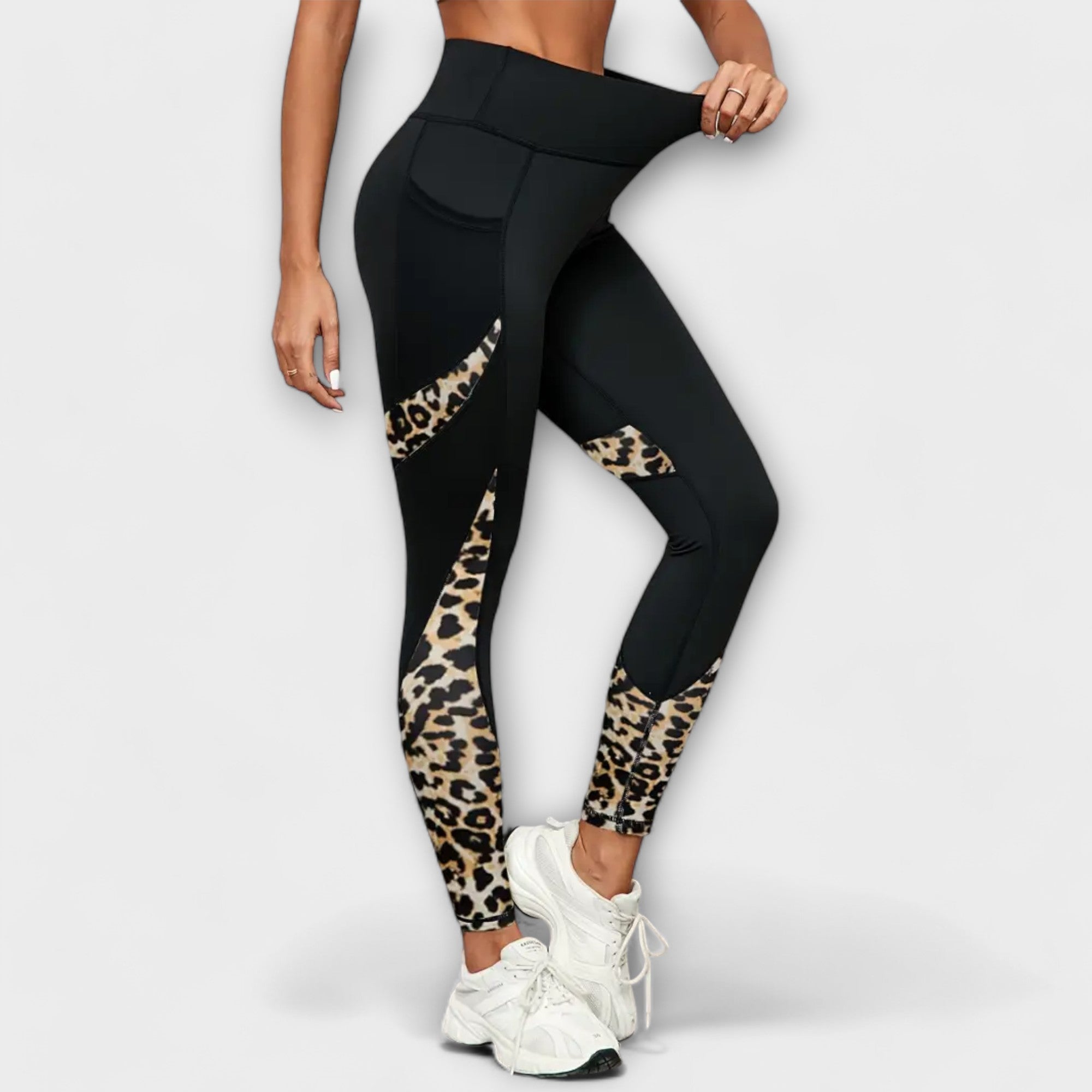 Pantaloni da Allenamento a Vita Alta con Stampa Leopardata