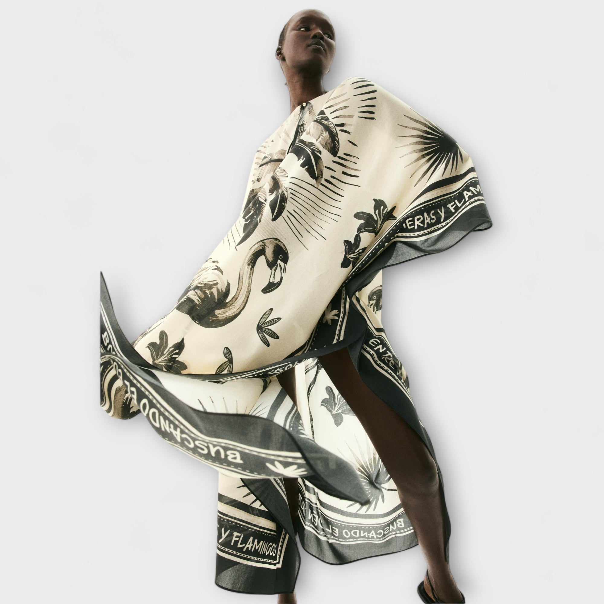 Melissa - Kaftano Maxi con Stampa Fenicottero Extra-Large