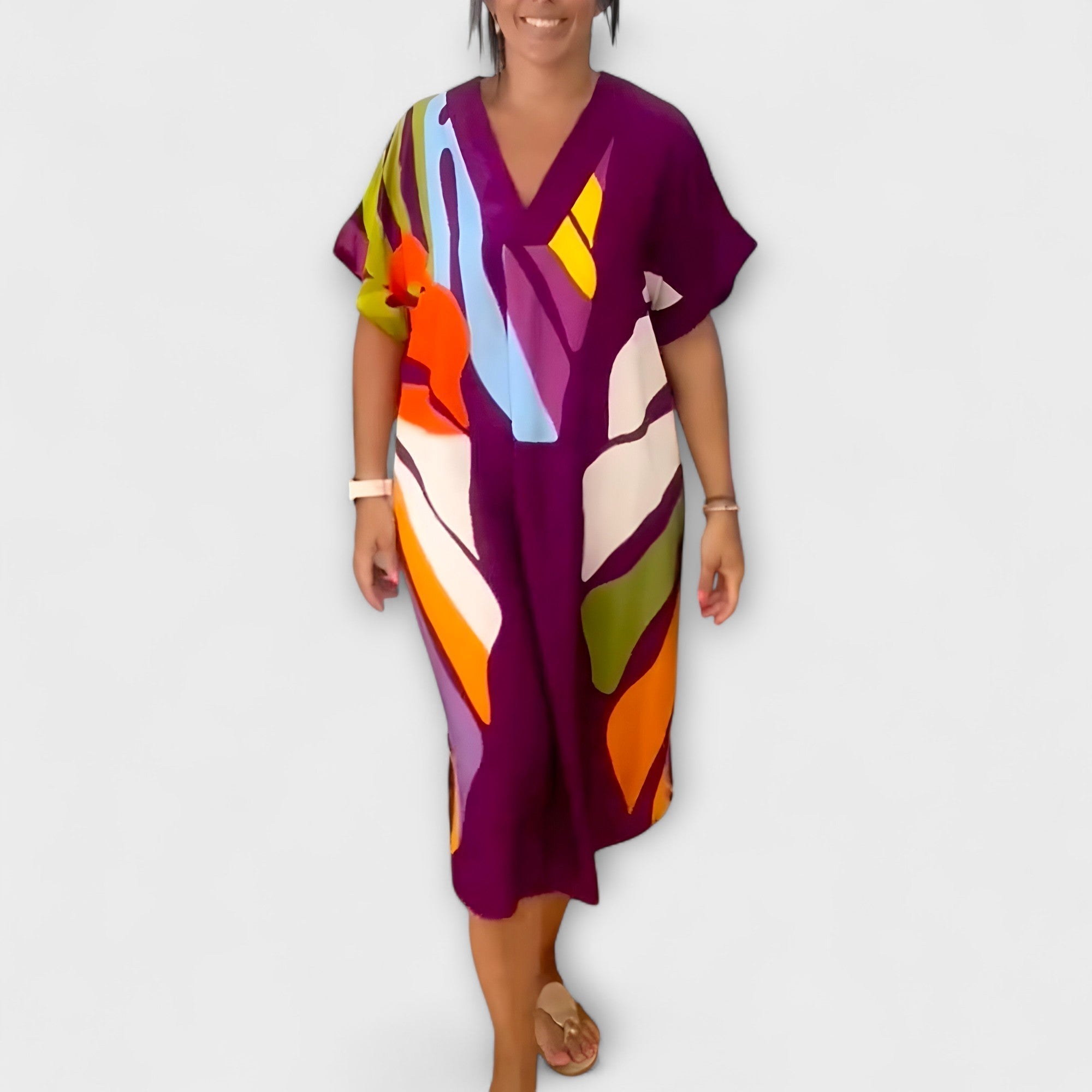 Roos - Abito Casual con Stampa di Foglie Colorate