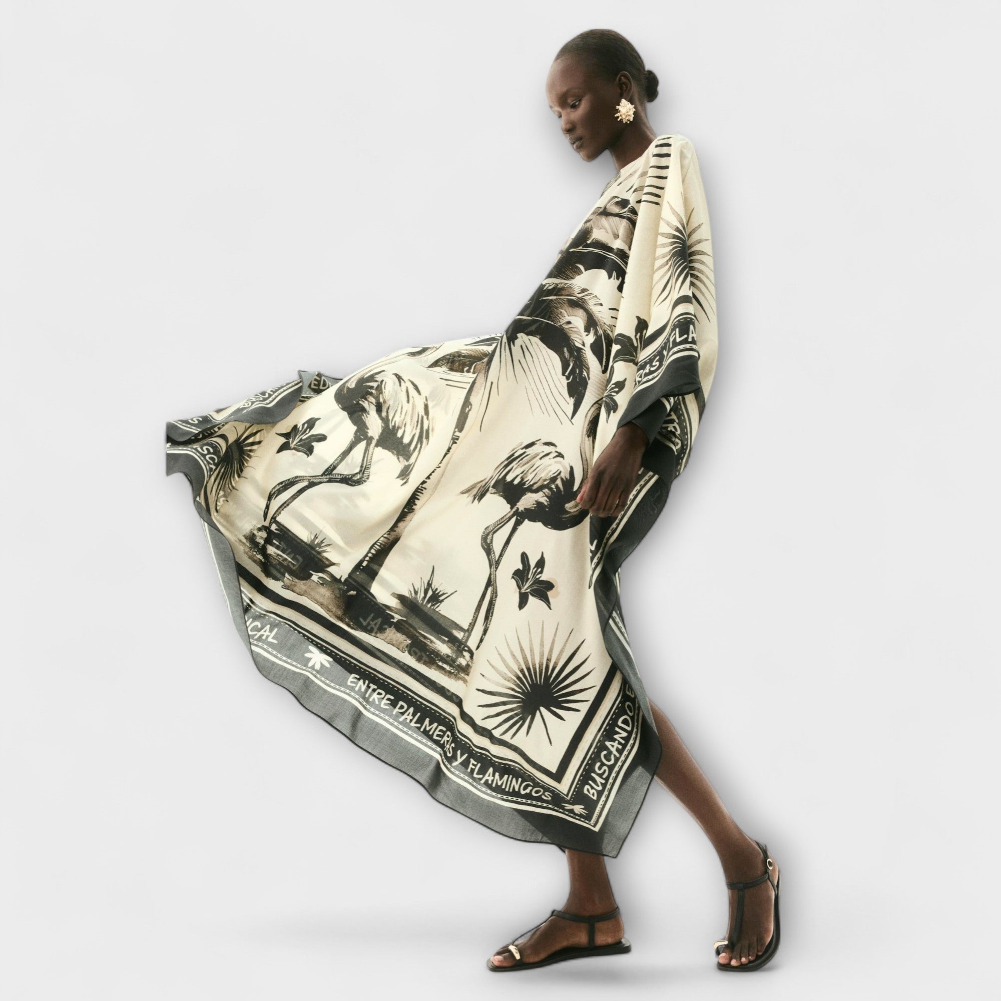 Melissa - Kaftano Maxi con Stampa Fenicottero Extra-Large