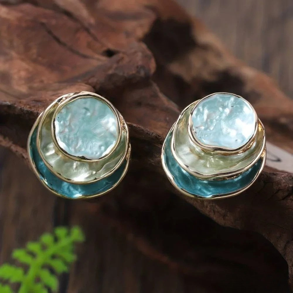 Orecchini rotondi a strati dipinti a mano vintage