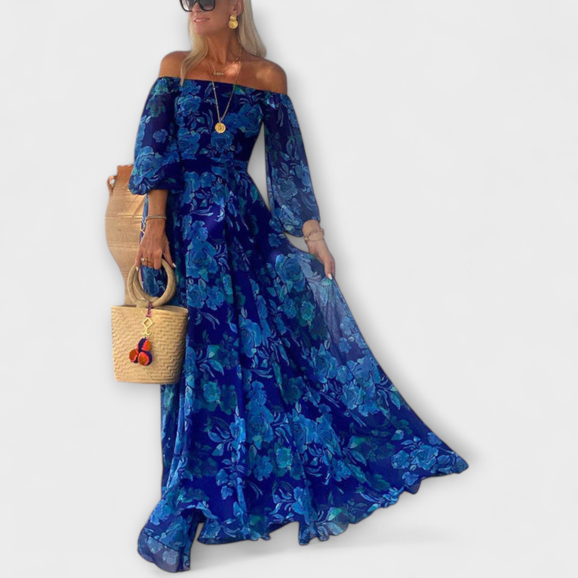 Giacchino - Abito Maxi Smock Off-Shoulder a Fiori