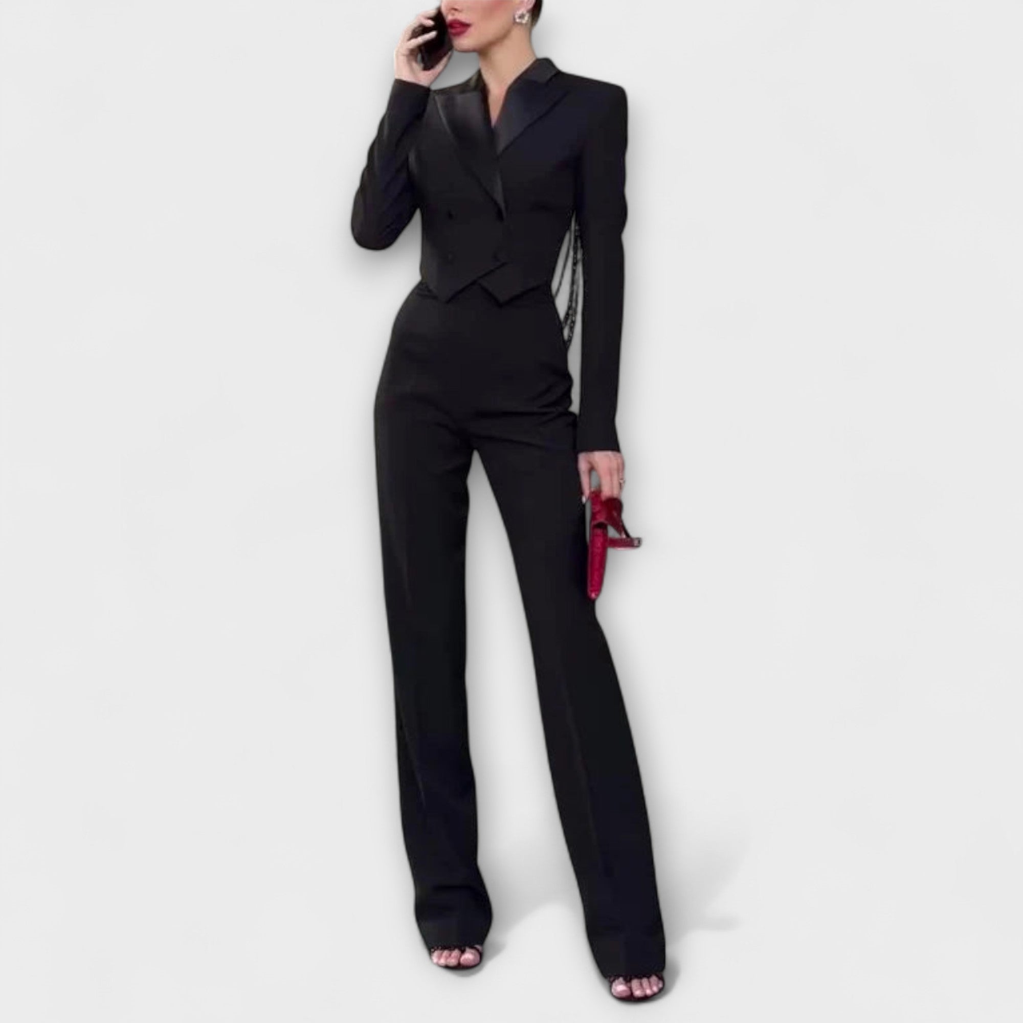 Noa - Giacca corta senza schienale decorata con perle nere