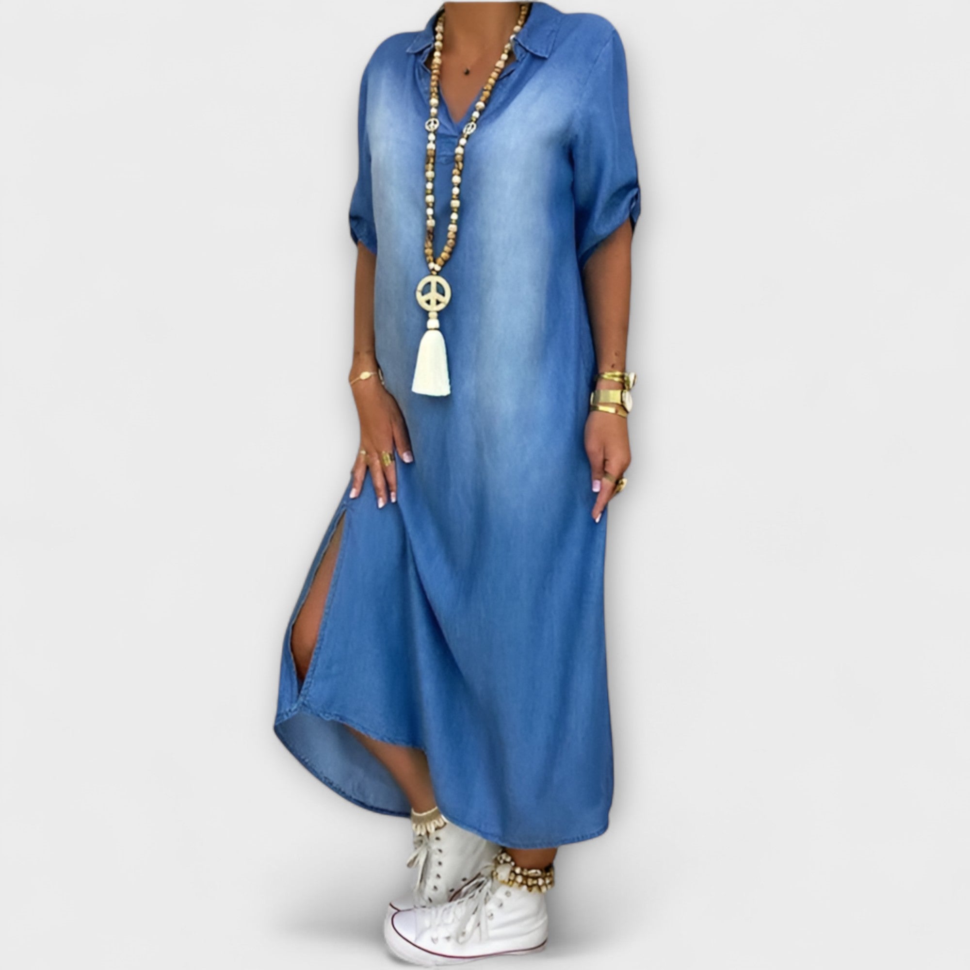 Lea - Abito lungo in denim con spacco laterale