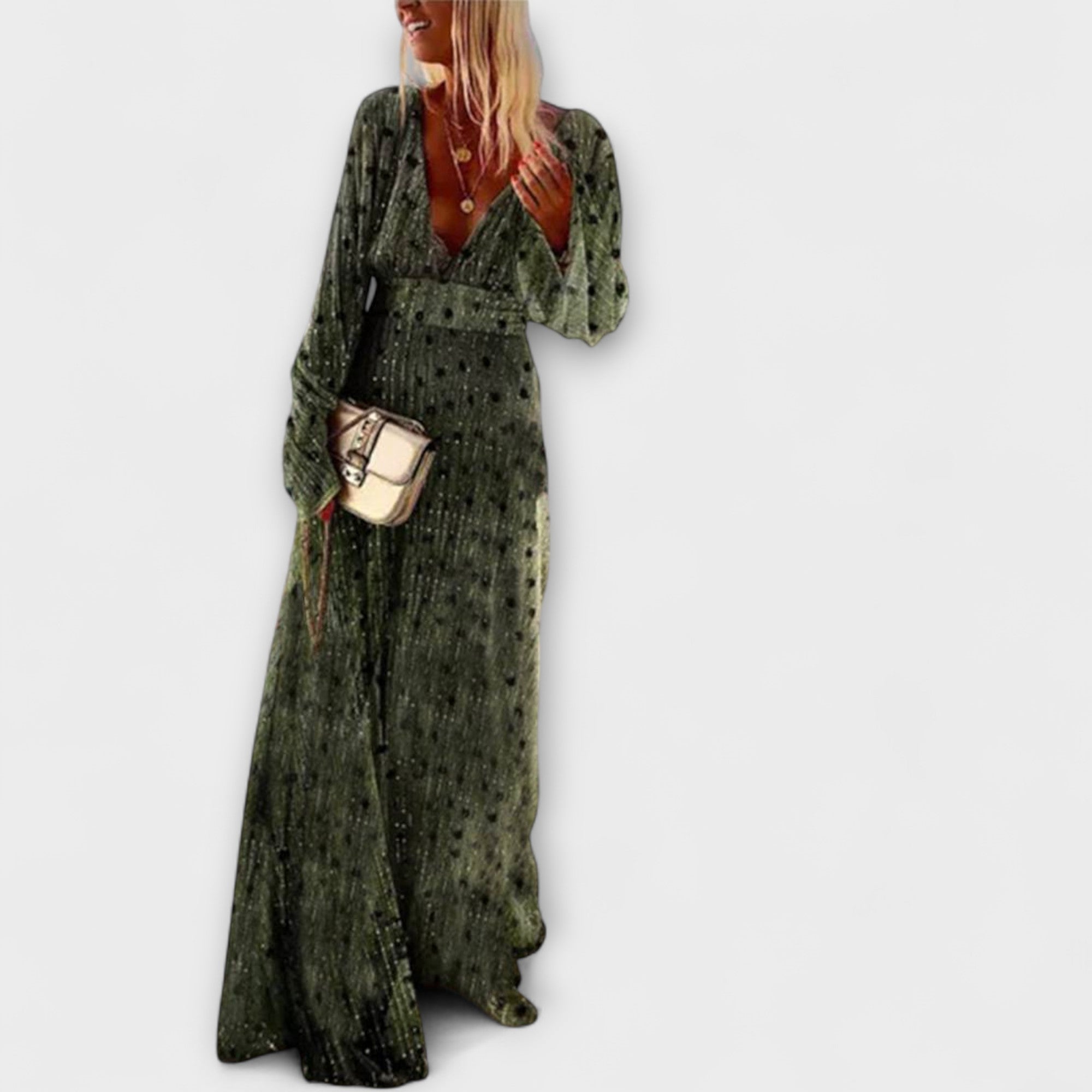 Abito Elegante a Maniche Lunghe con Pois