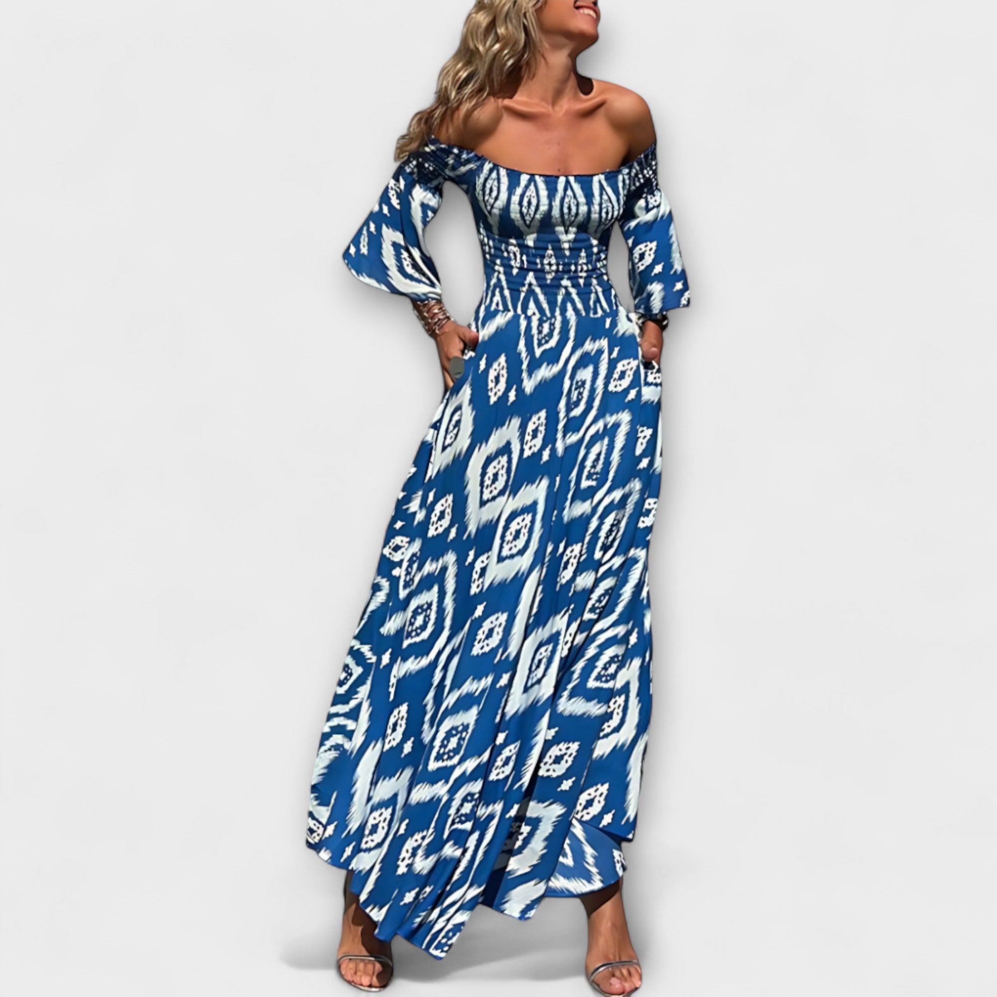 Bella - Abito Off-Shoulder con Fiori Oceanici