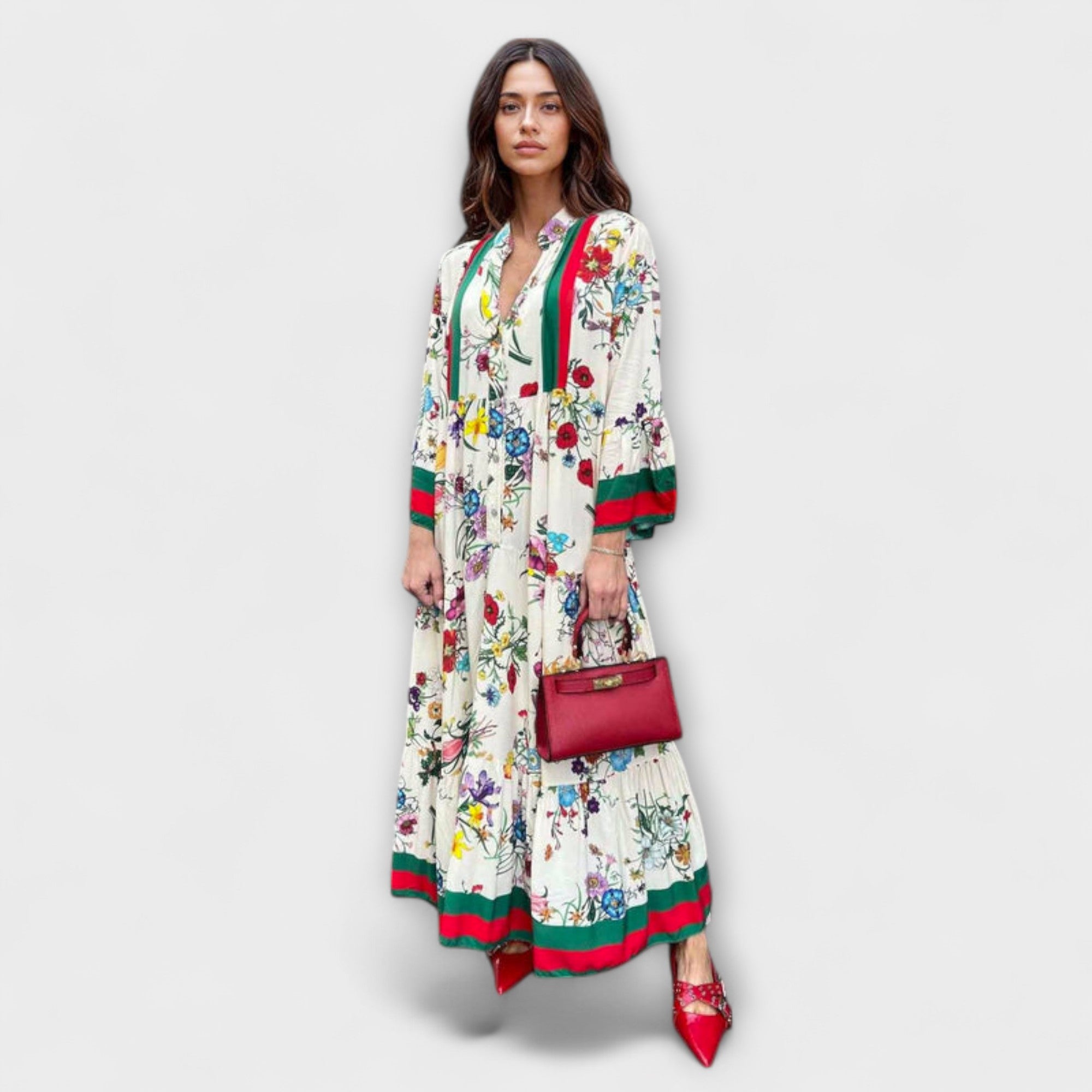 Oriana - Maxi Abito con Motivo Floreale