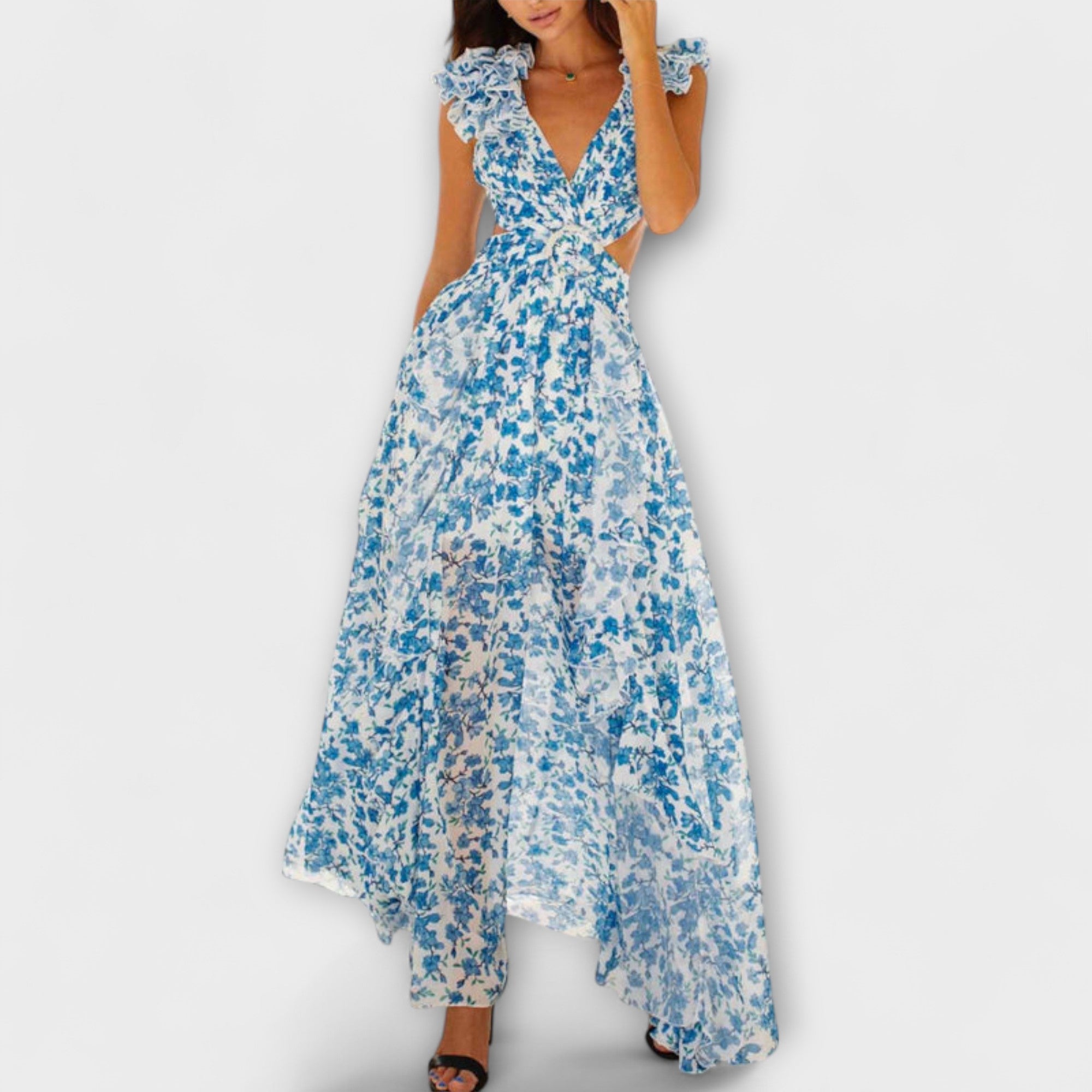 Elin - Maxi Dress con Orlo Ruffle e Dettagli Cut-Out