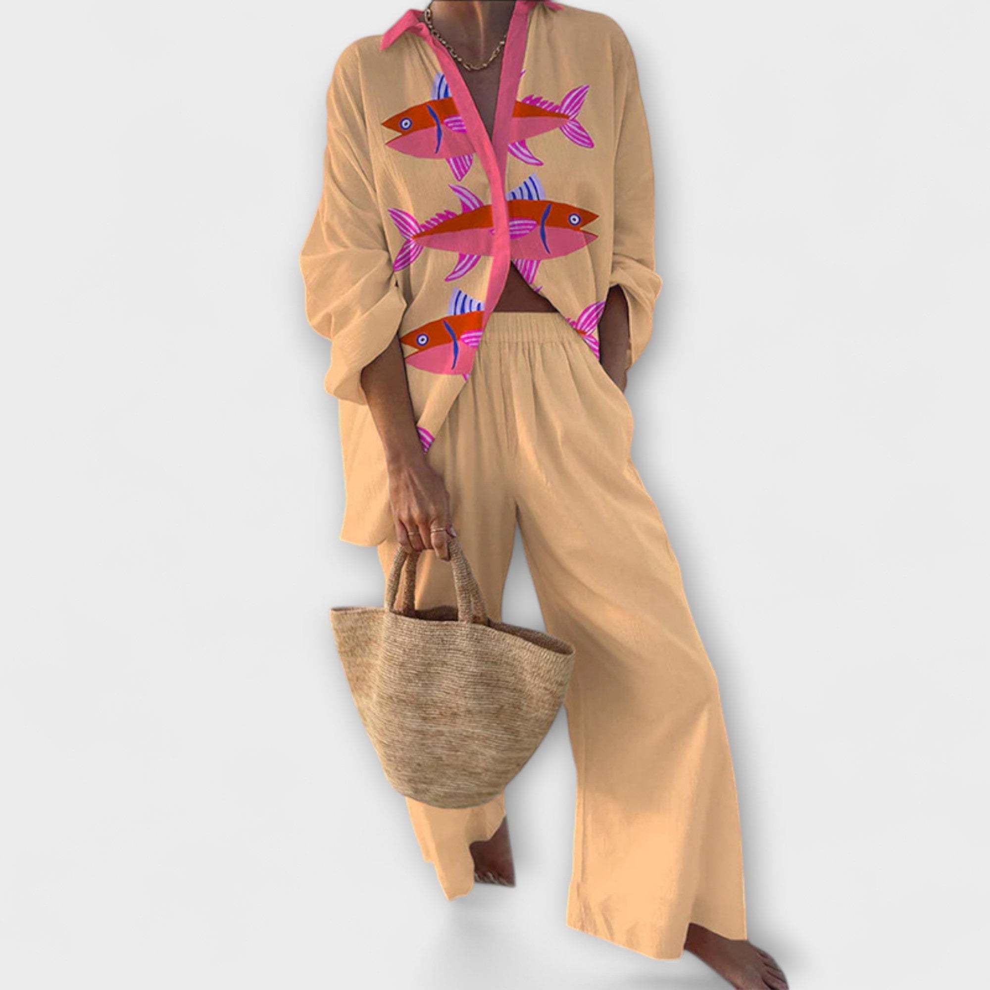 Evalisse – Completo in Lino con Stampa di Pesci