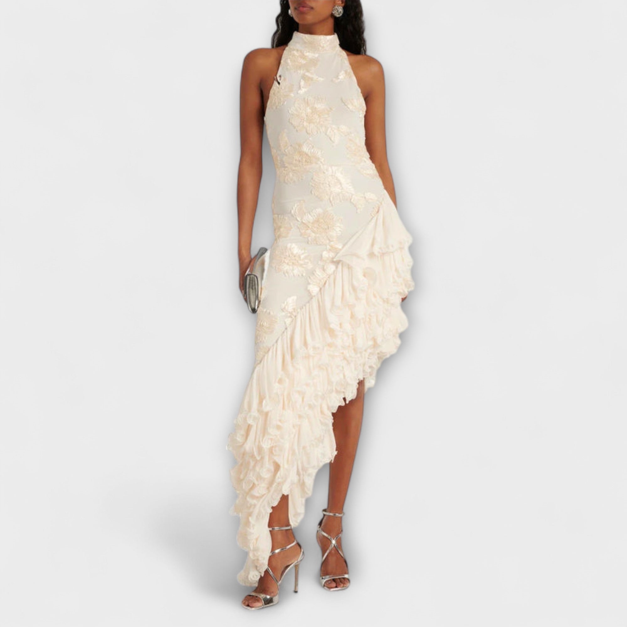 Karen - Abito Maxi con Applicazioni Floreali