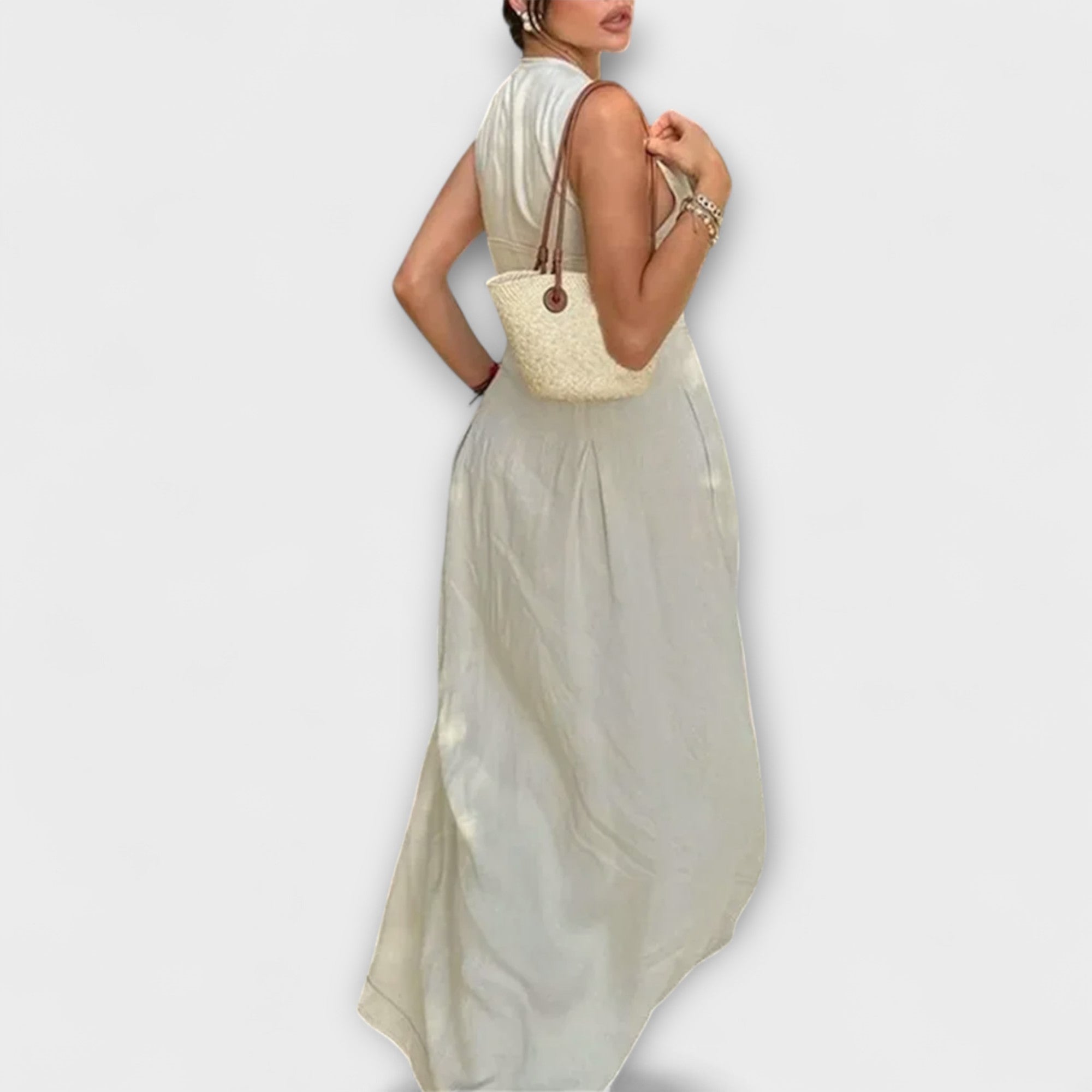 Abito midi aderente senza maniche con pieghe