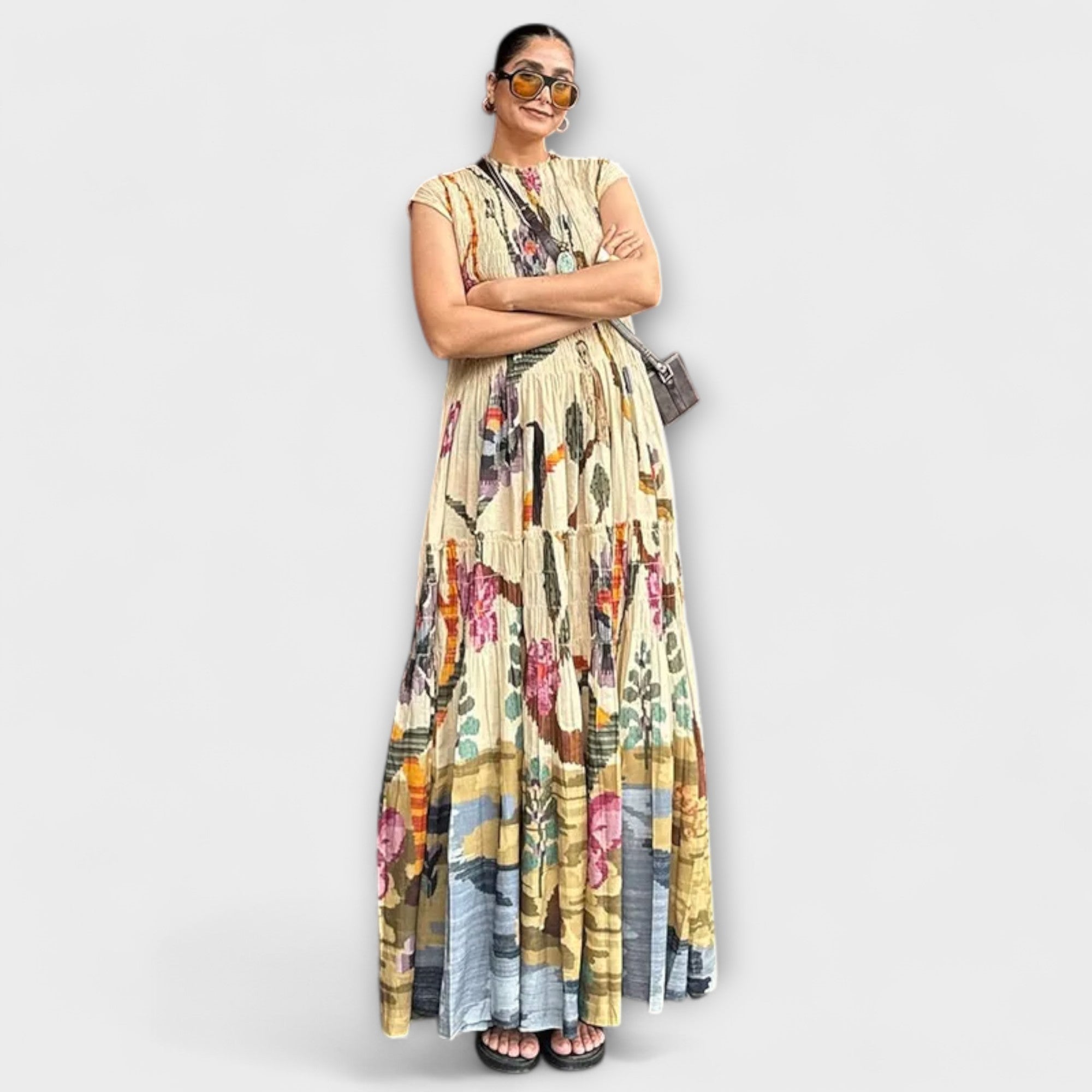 Abito Elegante con Maniche Lunghe Plissettate