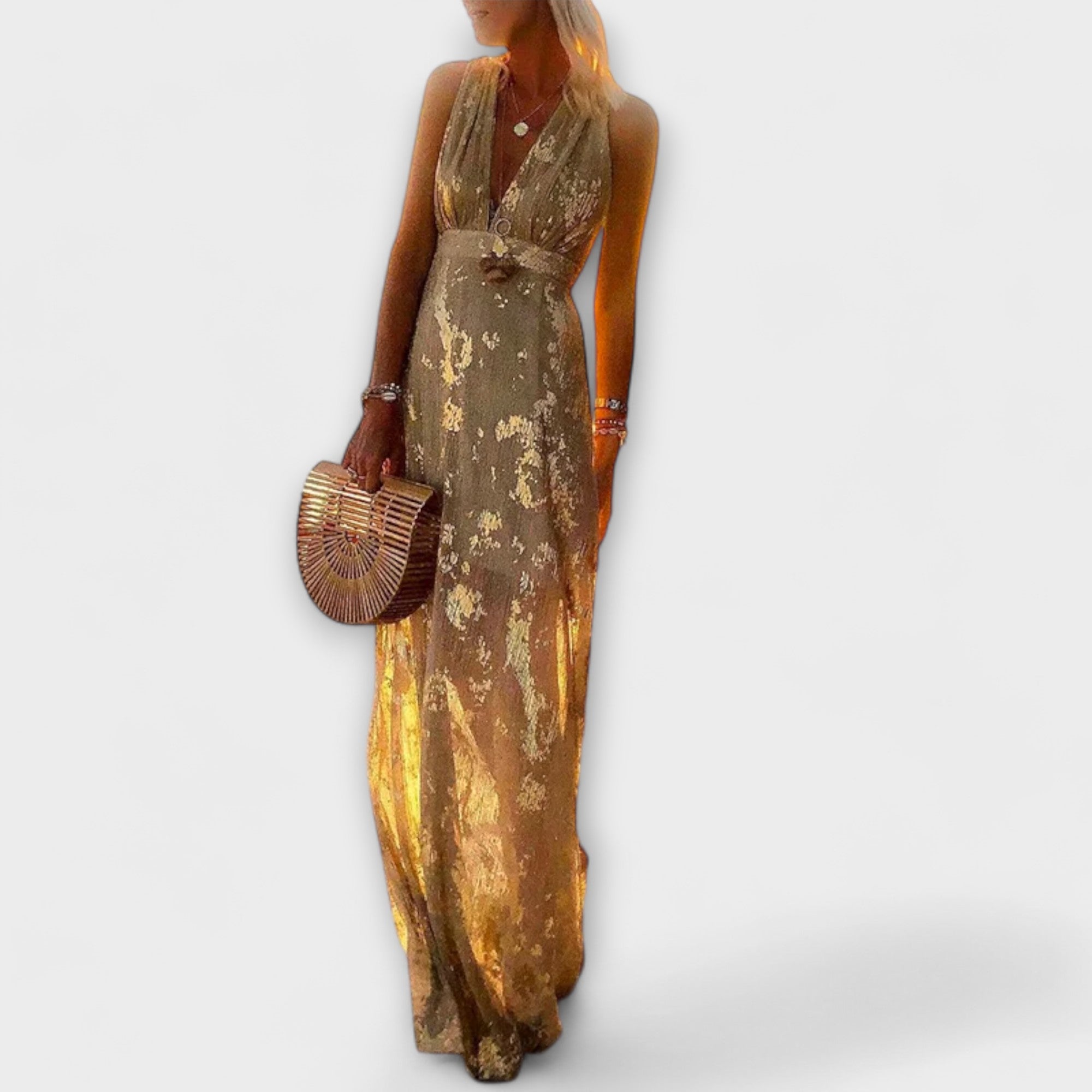 Abito Fluttuante con Scollatura a V e Dettagli di Paillettes