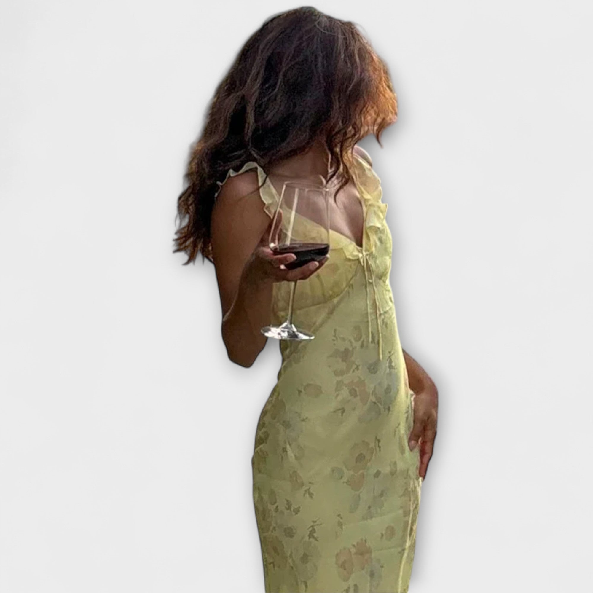 Abito Maxi Plunge con Motivo Floreale Cryptografico