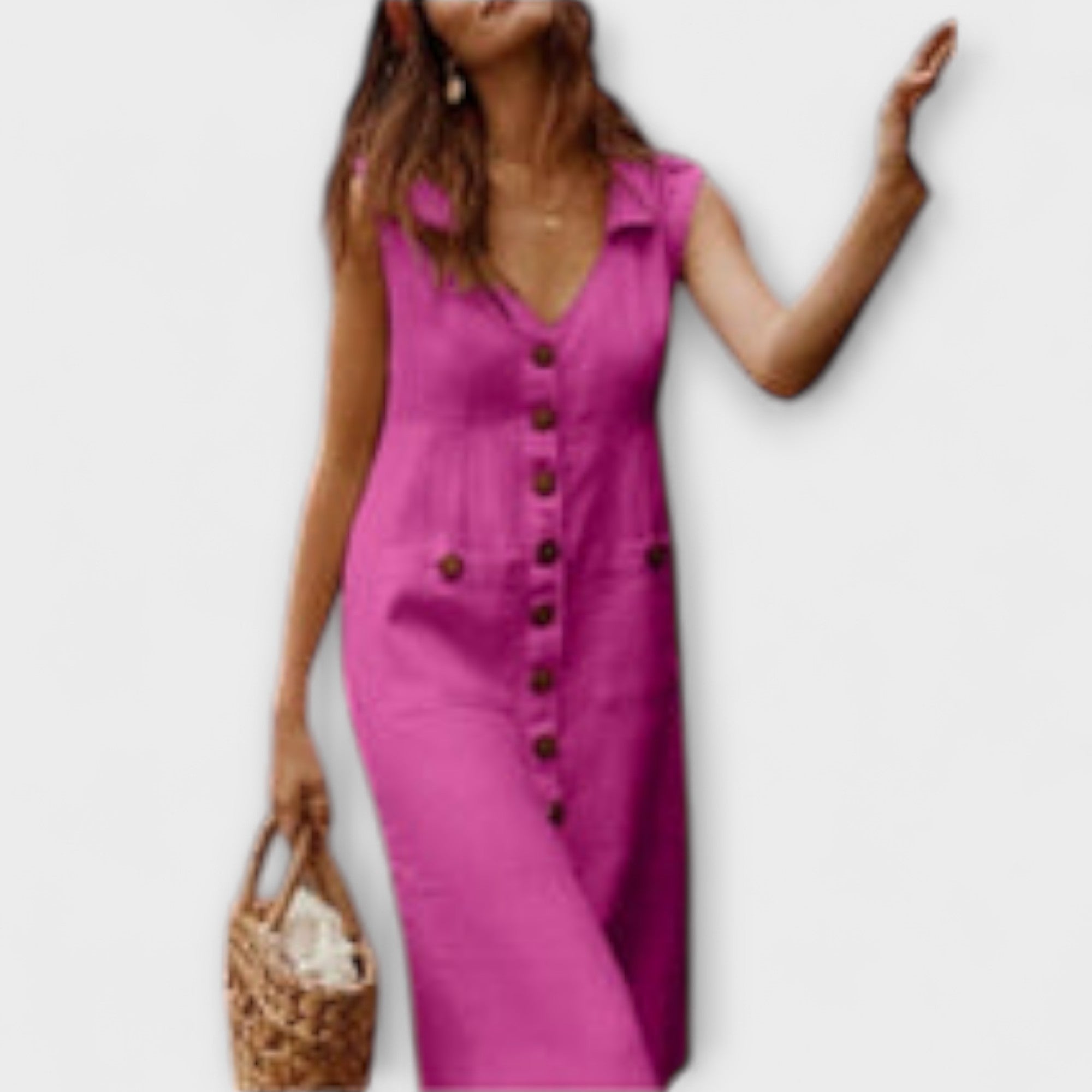 Nora – Abito A-Line in Cotone-Lino con Collo a V