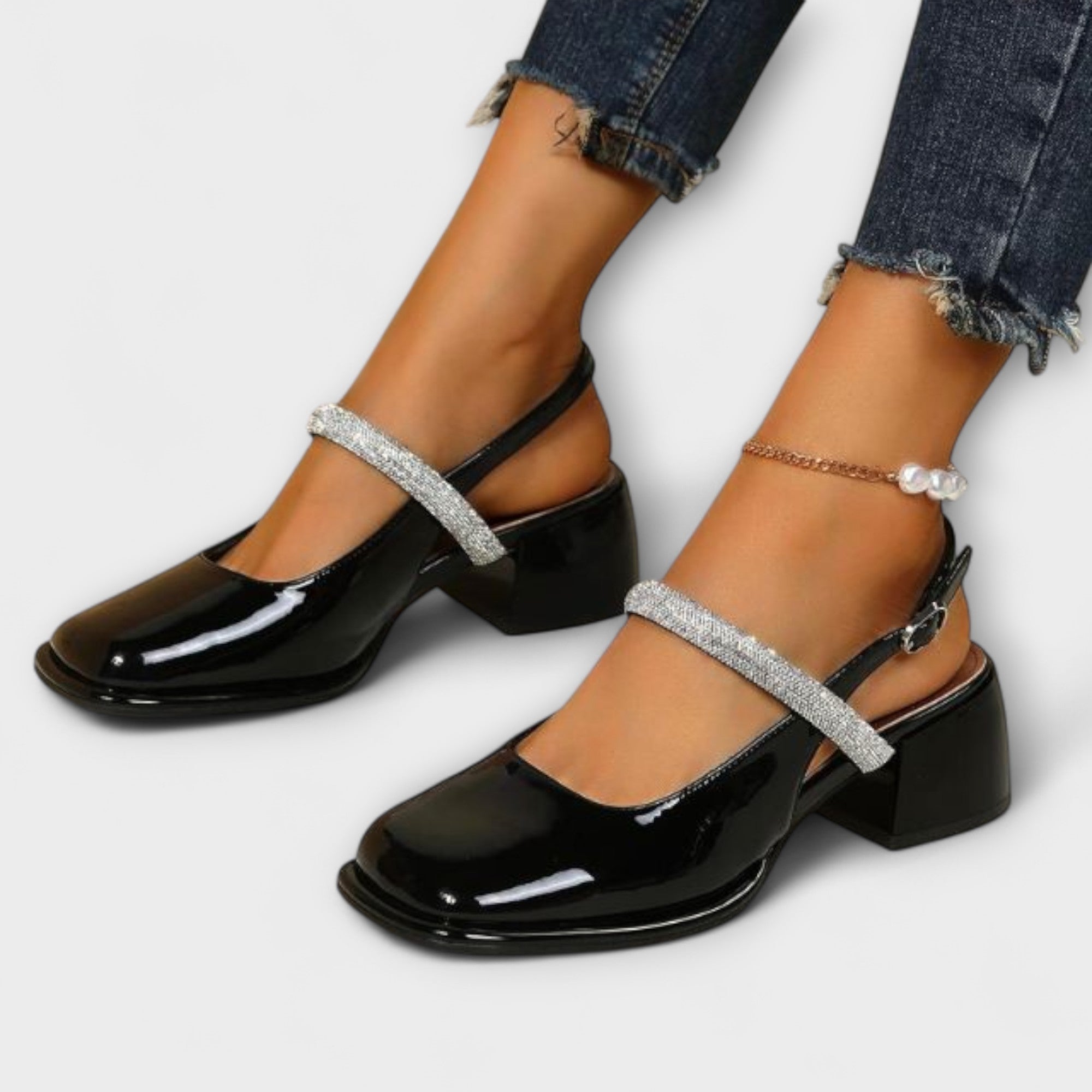 Celandra - Mary Janes con Cinghie Glitterate e Tacco a Blocco