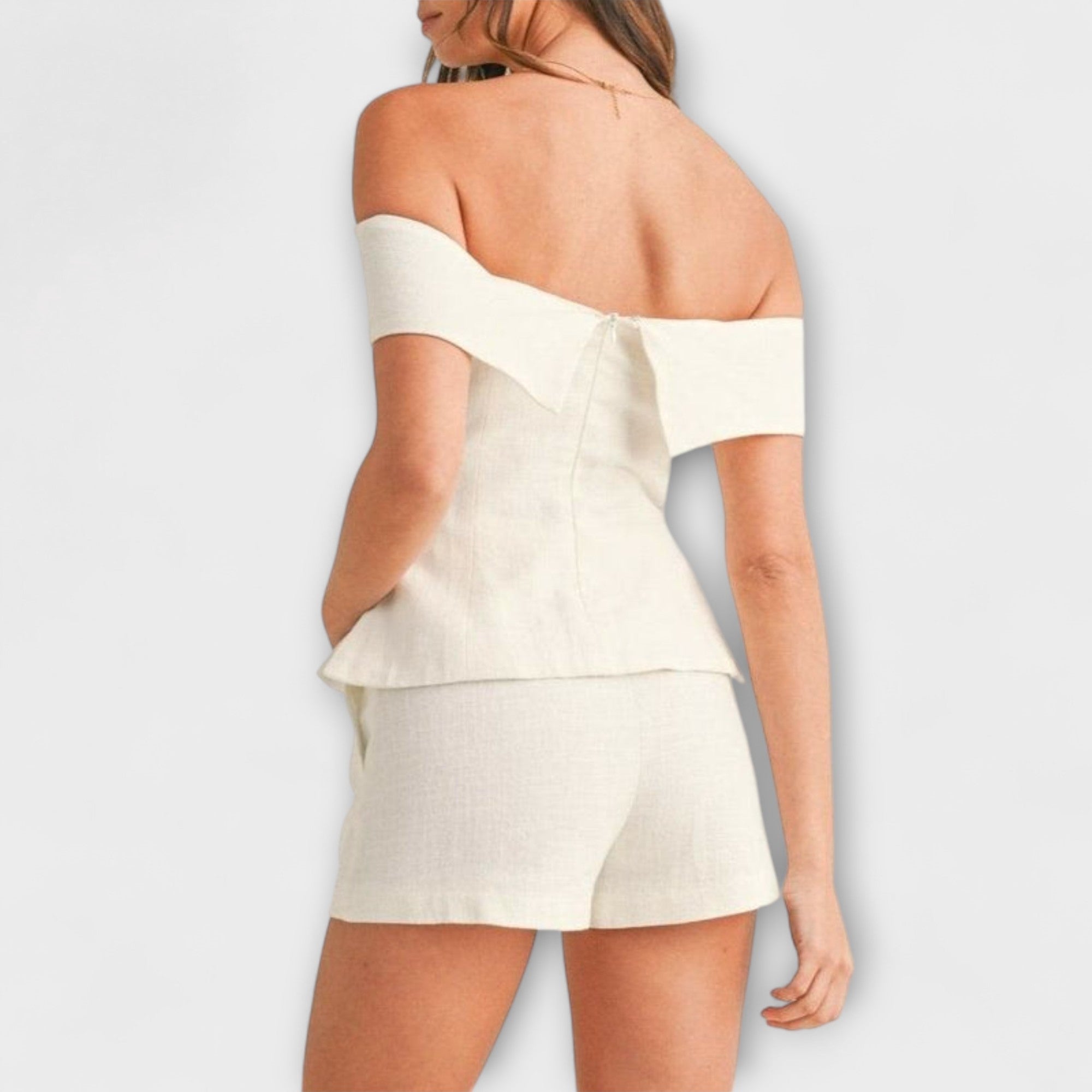 Olivia - Completo Due Pezzi in Cotone e Lino Bianco