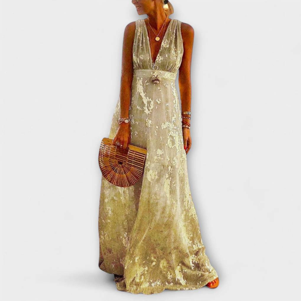 Abito Fluttuante con Scollatura a V e Dettagli di Paillettes