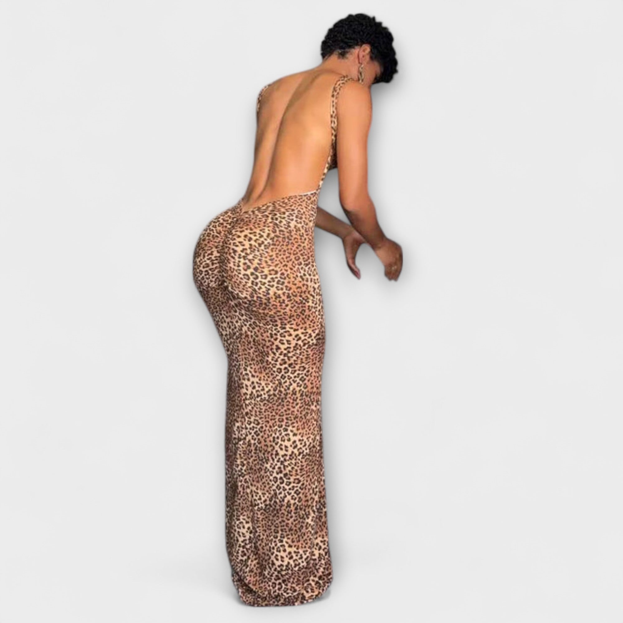 Della - Maxi Abito con Stampa Leopardo e Spacco Posteriore