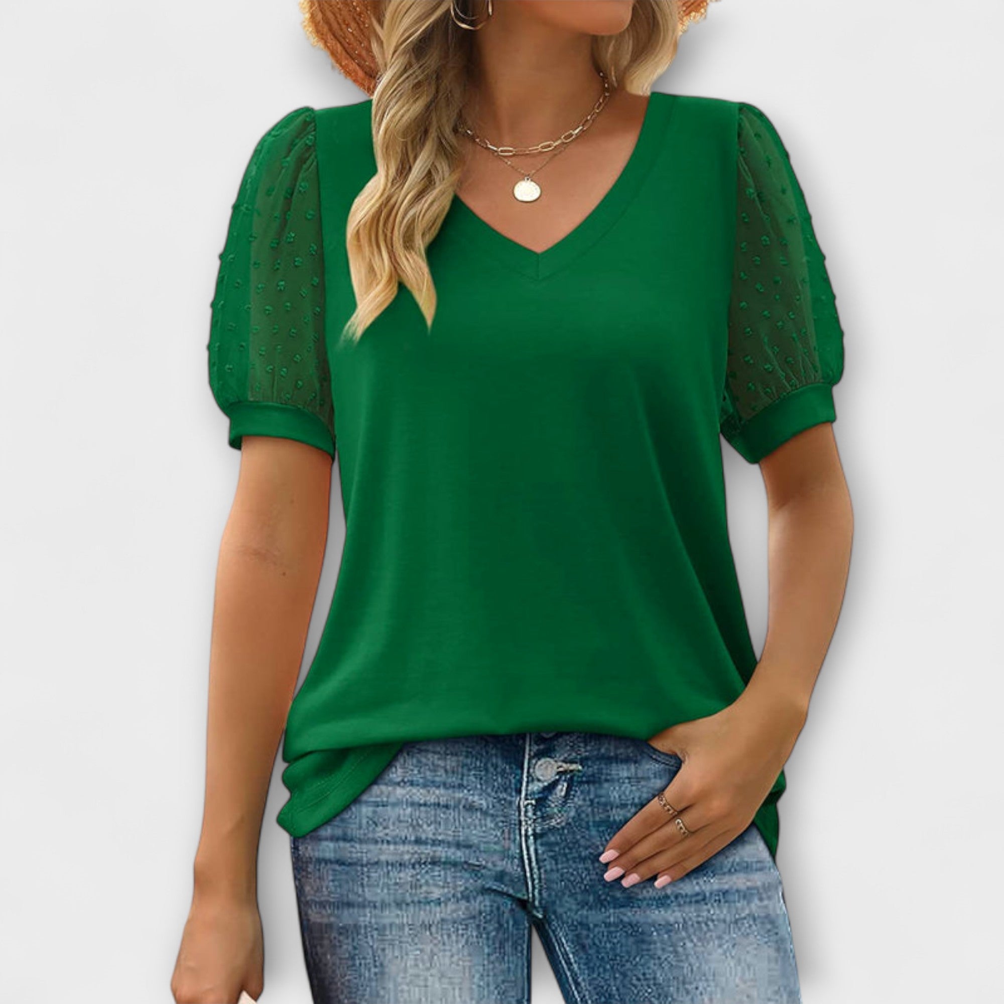 Rema - V-Neck Top with Transparent Sleeves