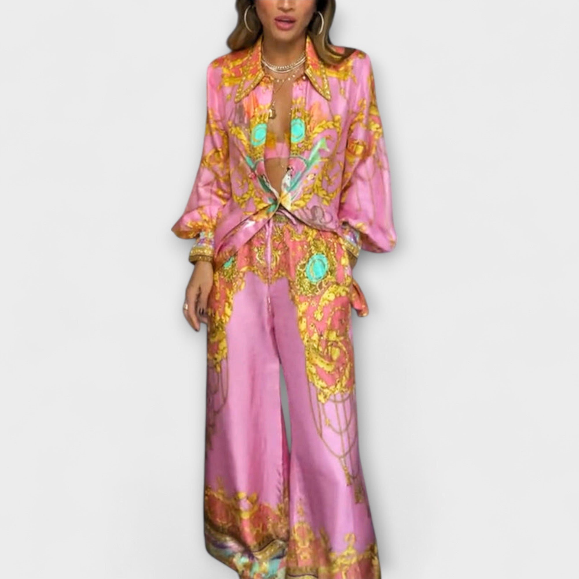 Sage - Set Camicia Relaxed da Sirena e Pantaloni con Vita Elasticizzata