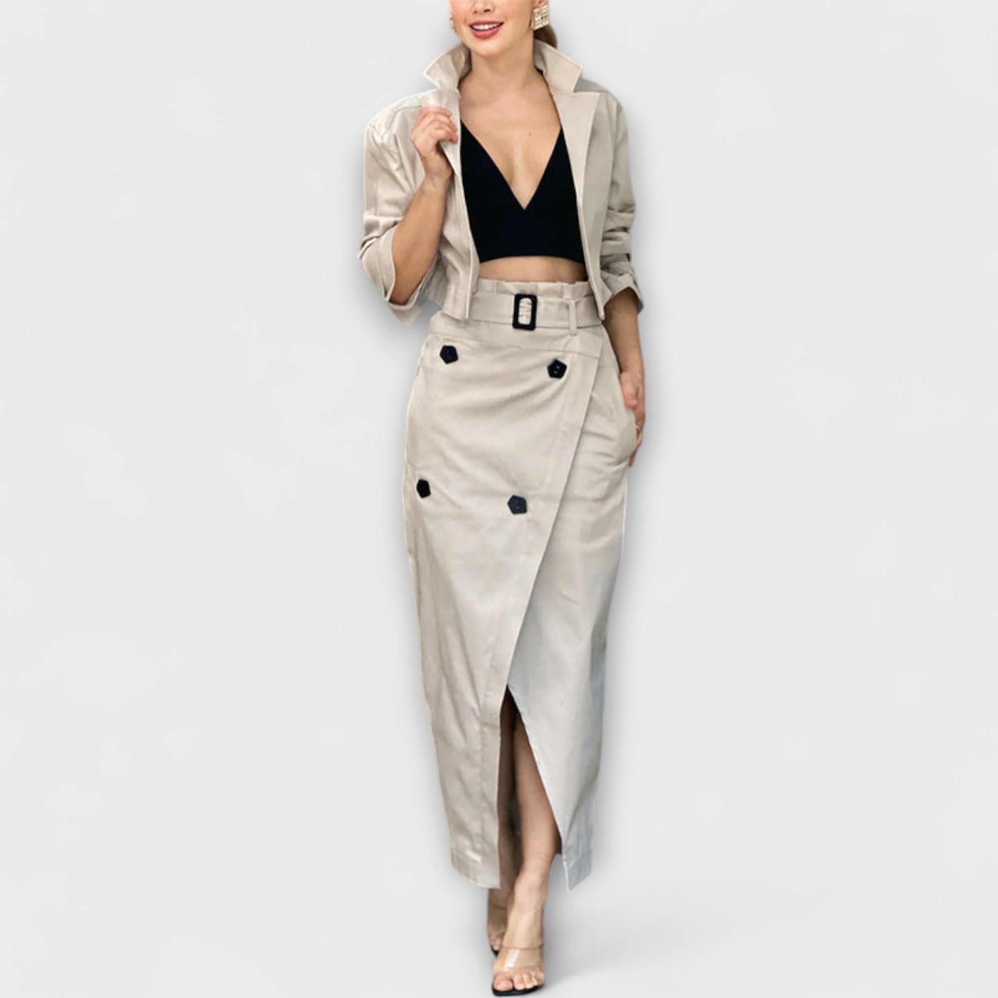 Lyra - Gonna Midi Elegante con Giacca e Tasche