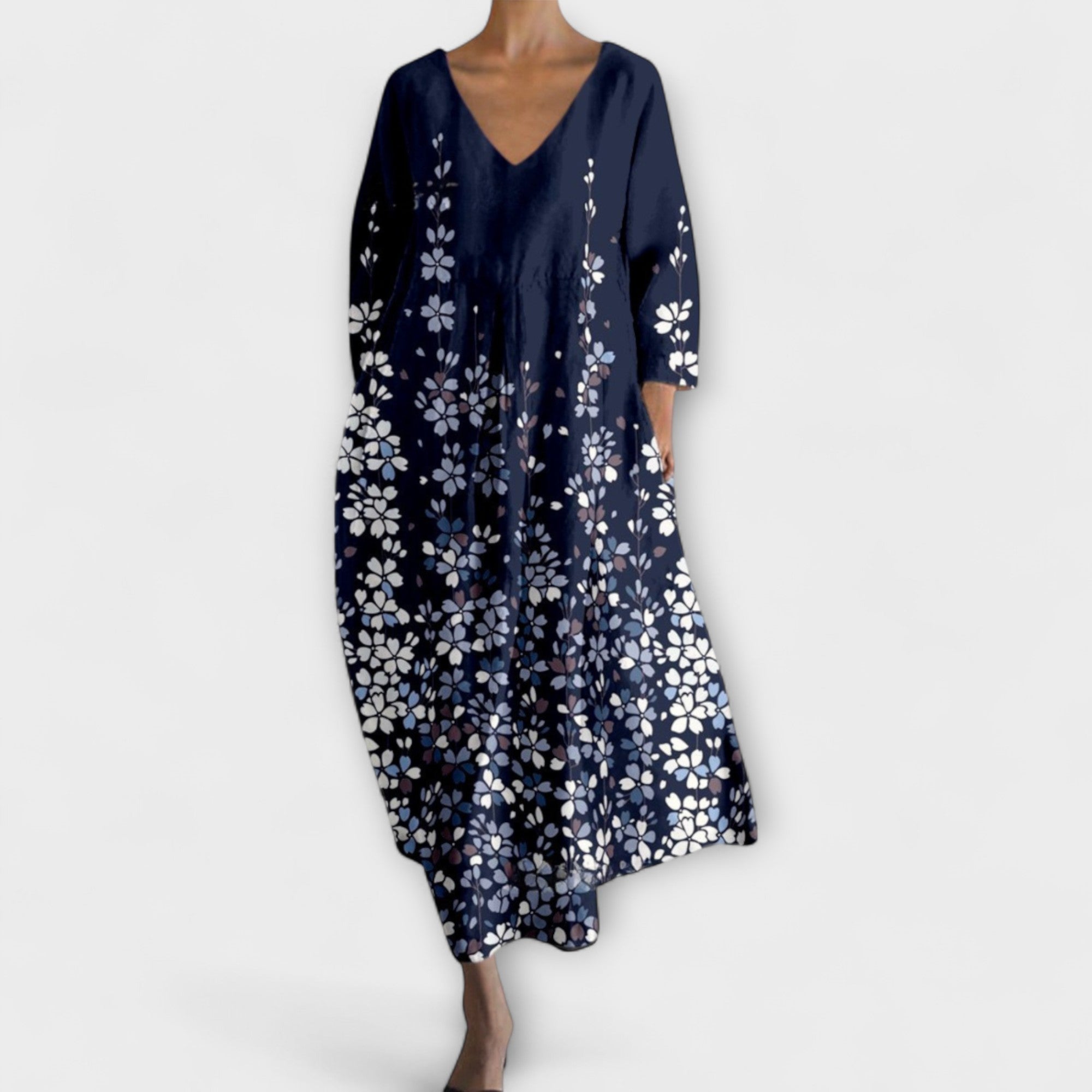 Fiona - Abito lungo e colorato con scollatura a V