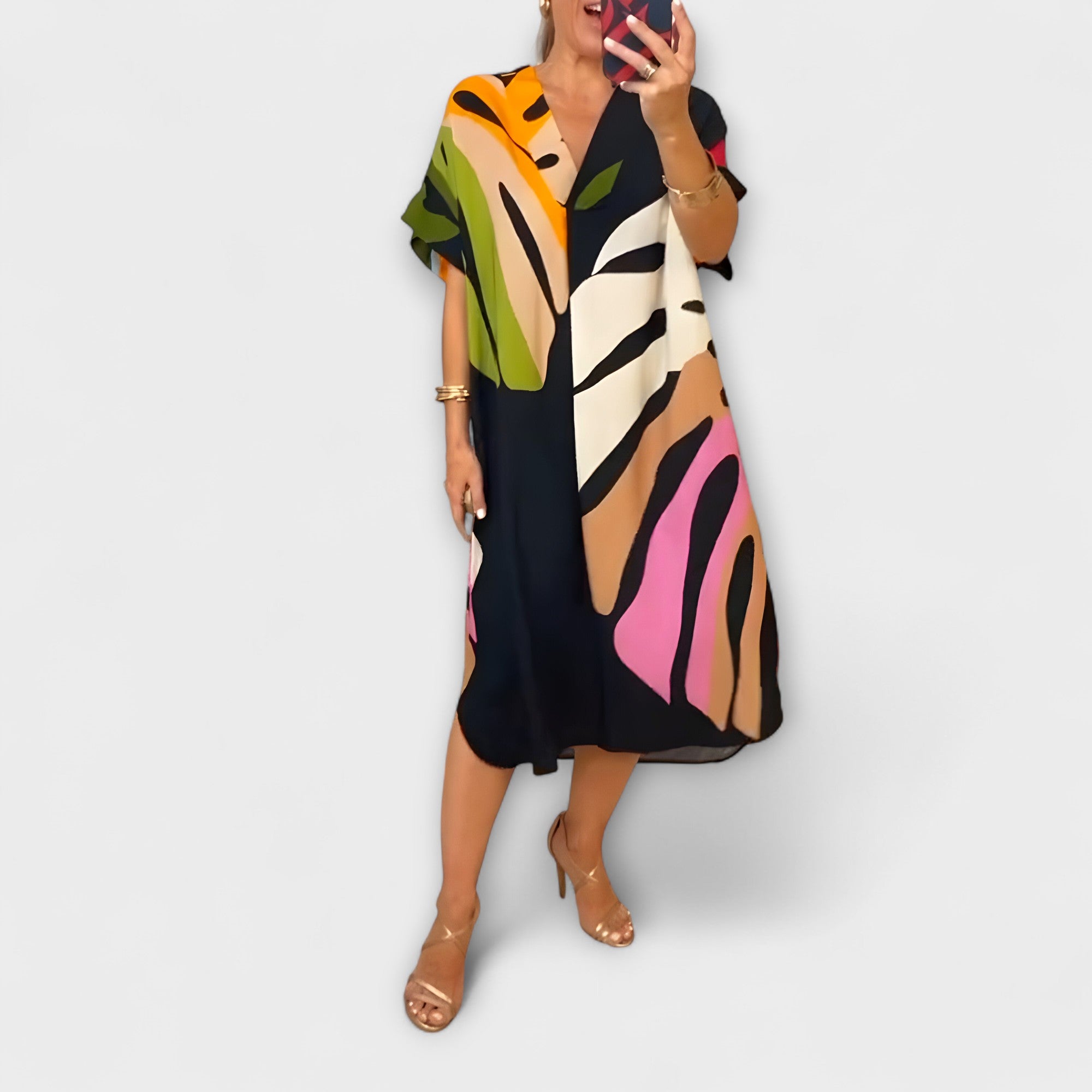 Roos - Abito Casual con Stampa di Foglie Colorate