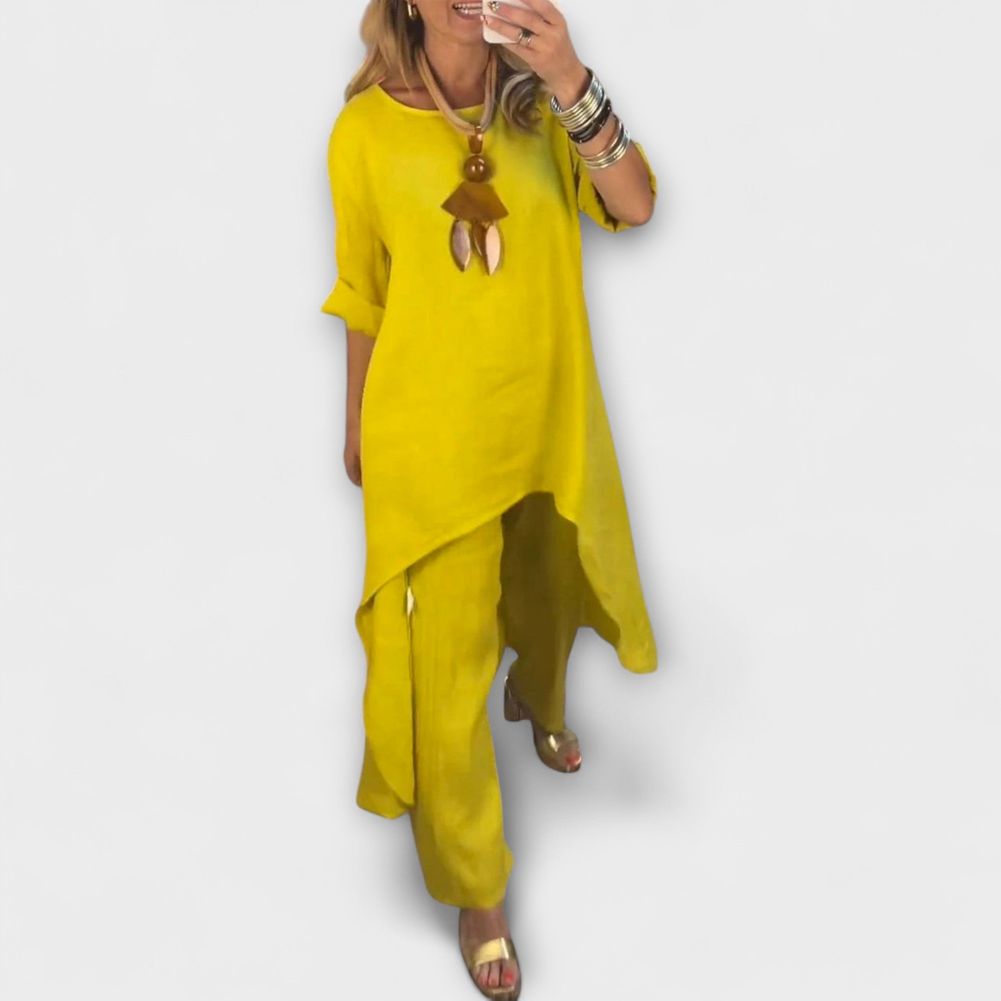 Tabea - Completo in Lino con Scollatura Rotonda