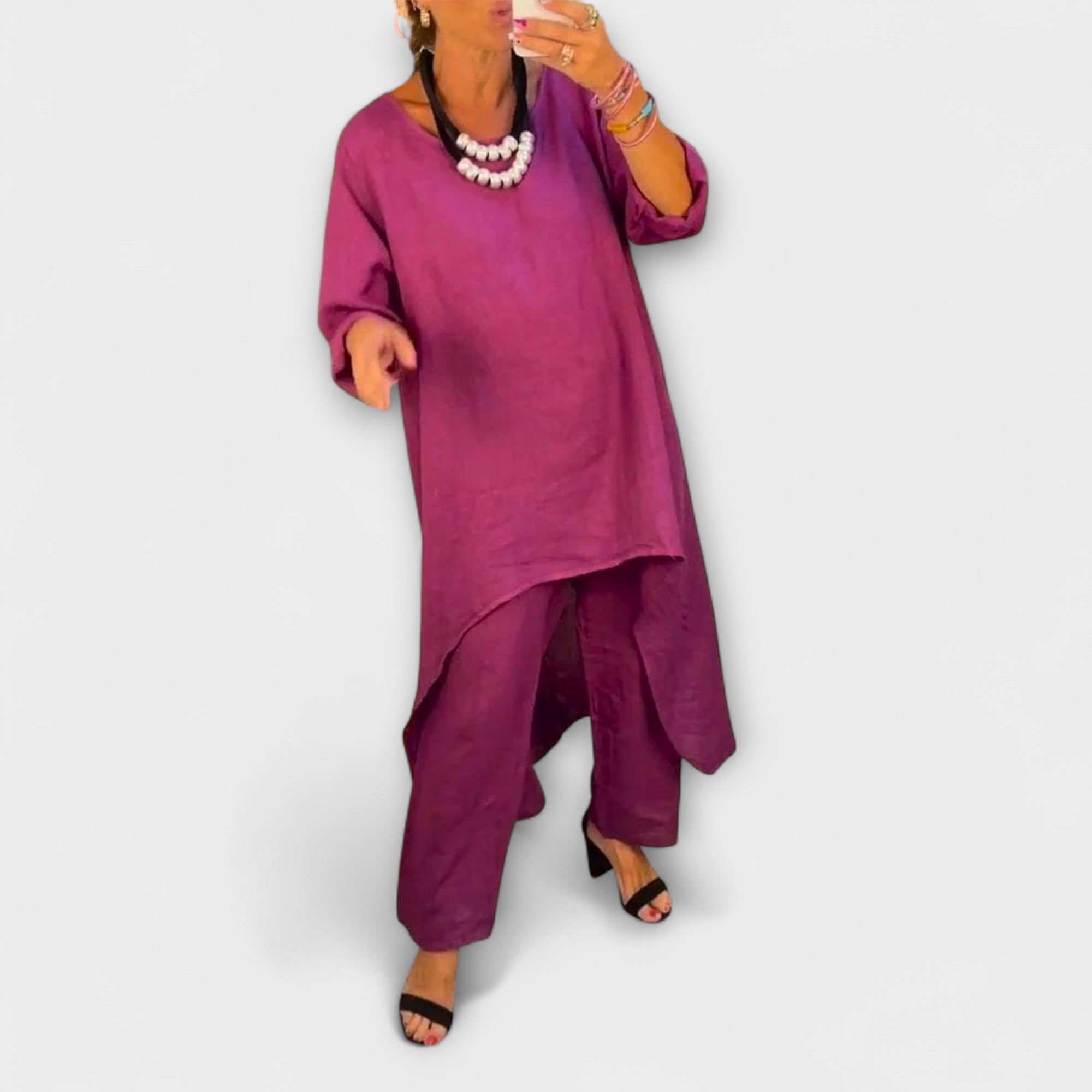 Tabea - Completo in Lino con Scollatura Rotonda