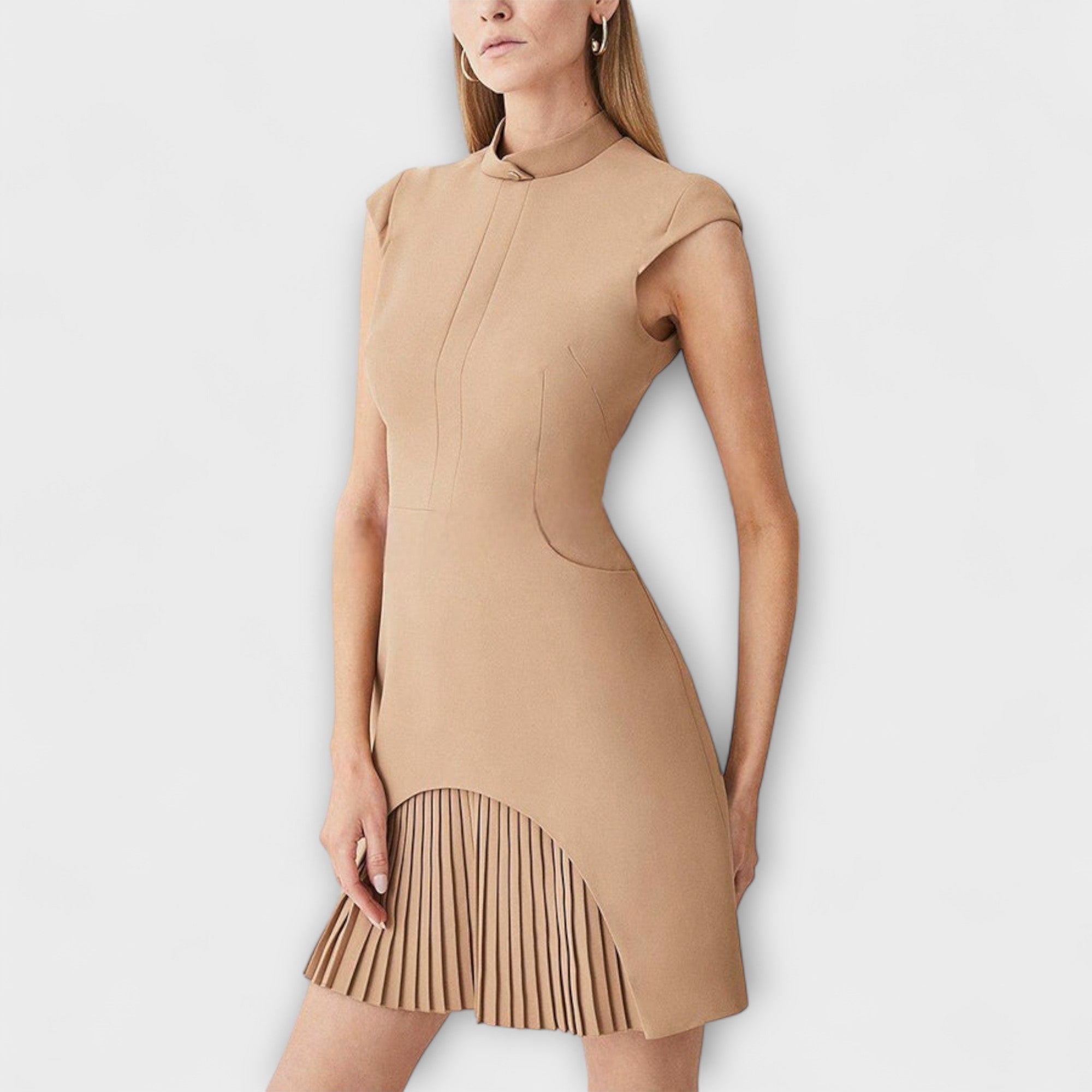 Elowen - Mini Abito in Patchwork Ispirato al Militare con Collo Alto