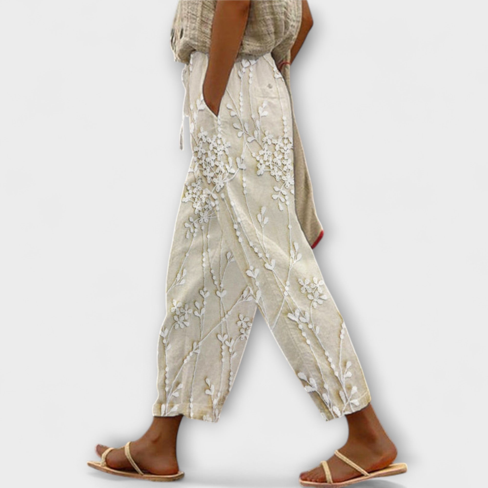 Zoey - Pantaloni Stampati con Motivo Foglia d'Uva