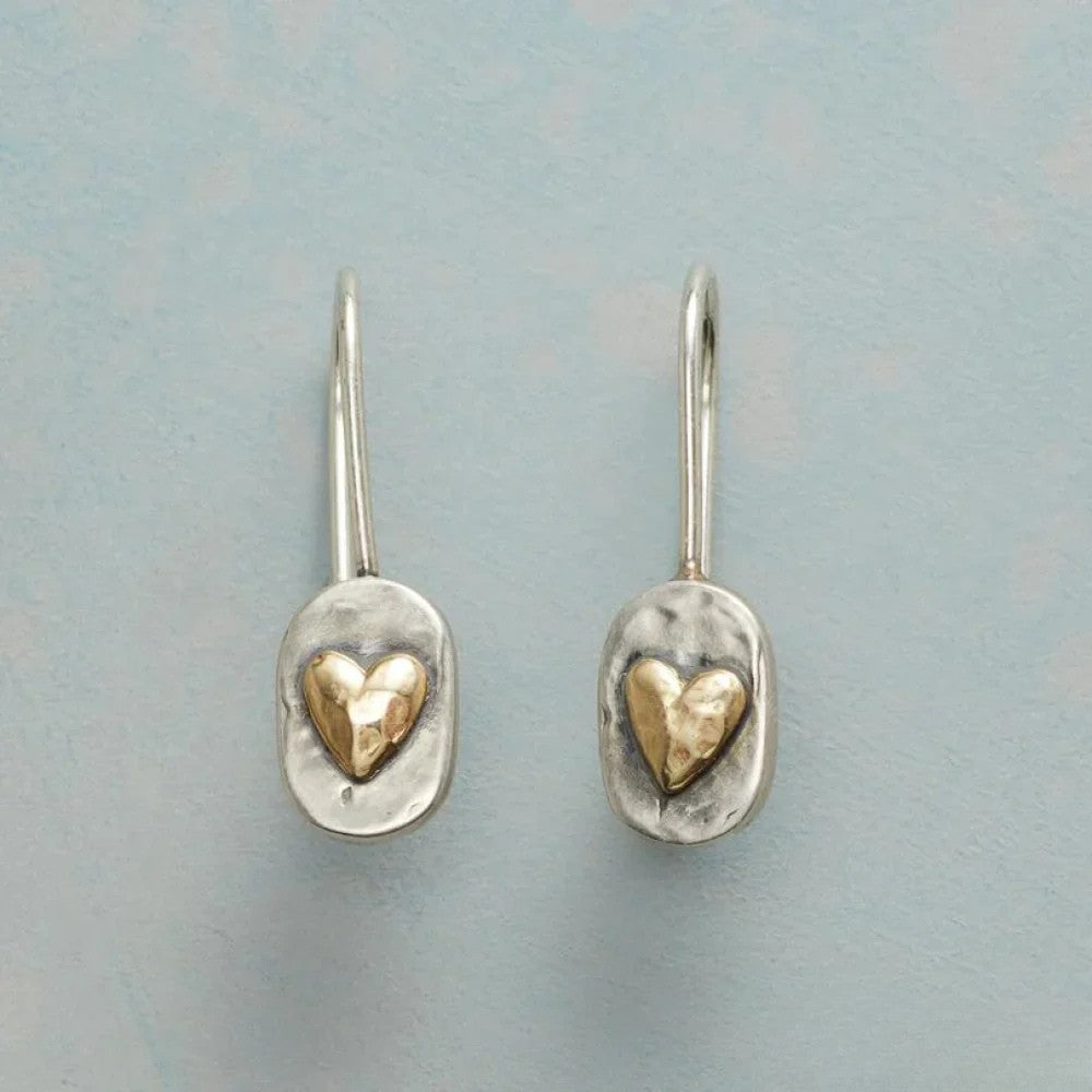 Orecchini Vintage in Argento con Cuore Dorato