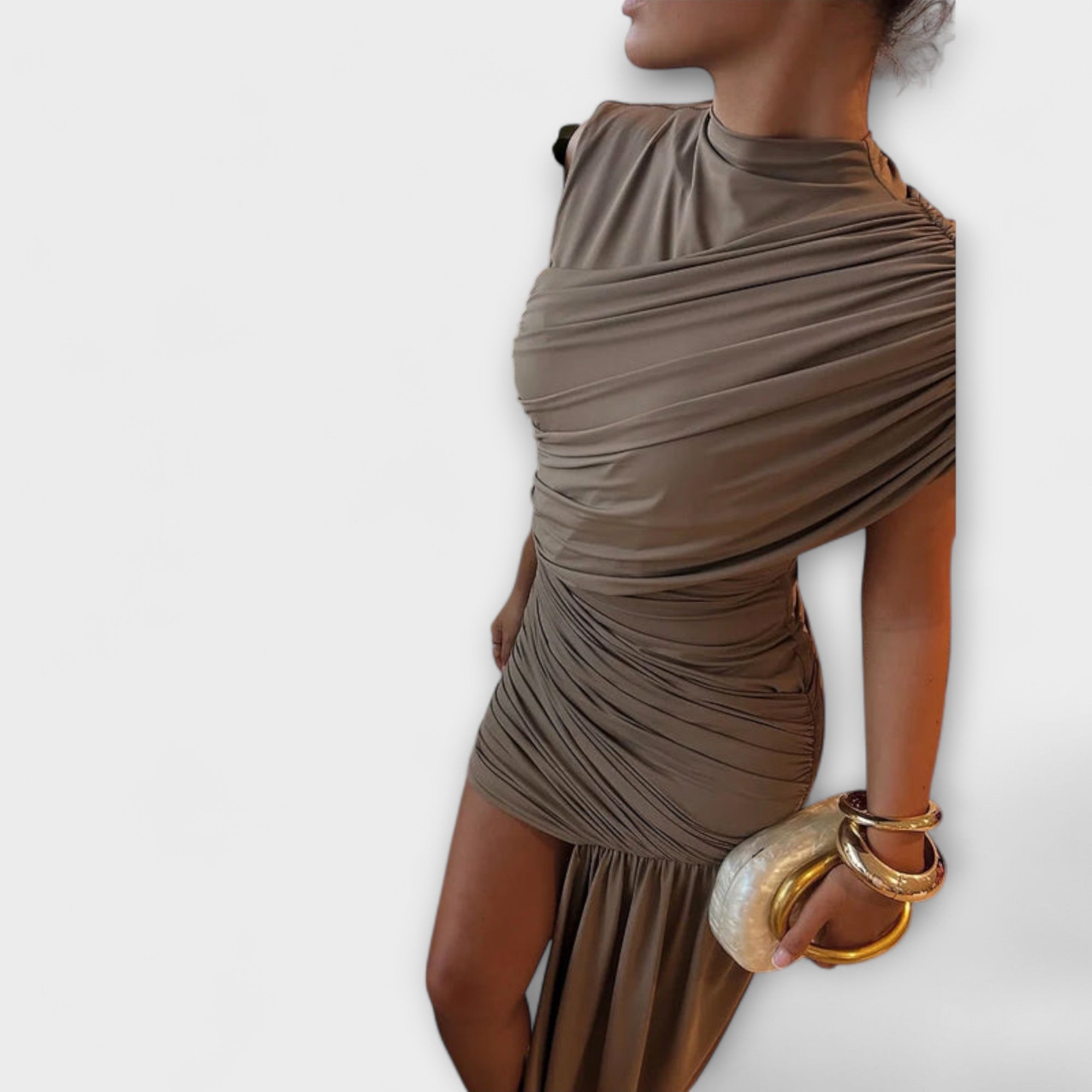 Lila - Abito elegante e aderente con scollo rotondo e pieghe