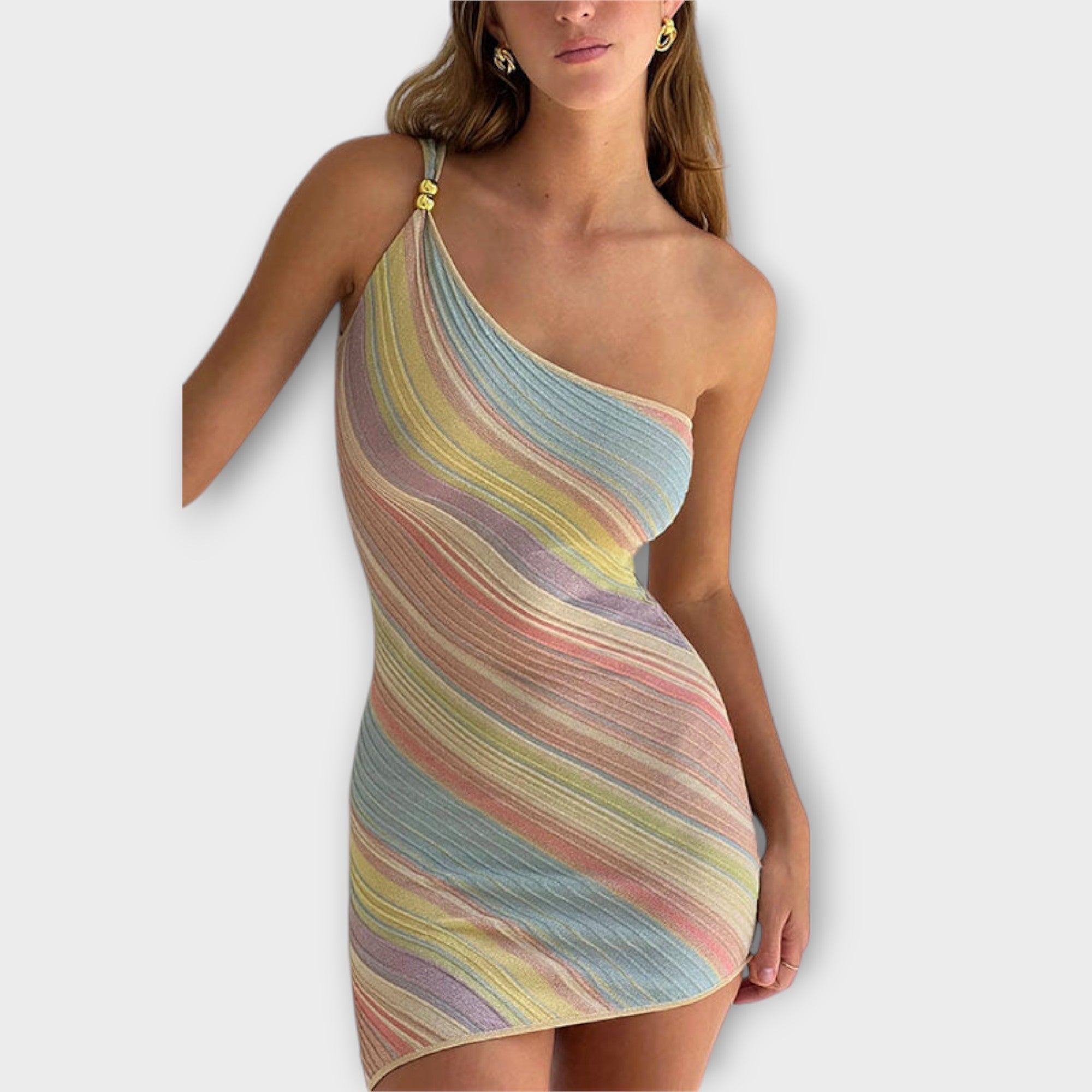 Kira - Mini Abito Tricot alla Moda con Spalla Scoperta