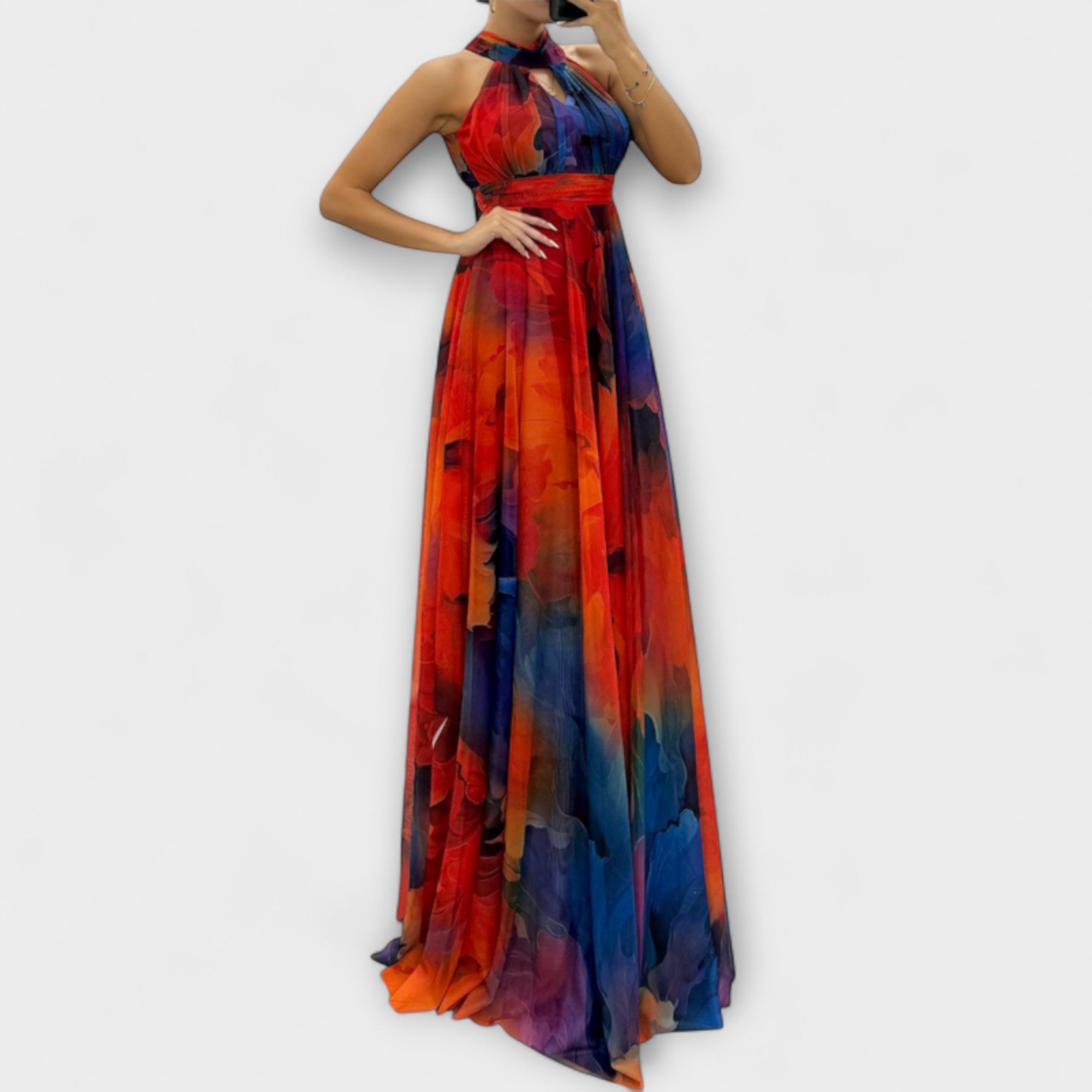 Isalie – Abito Maxi in Chiffon con Motivo Floreale