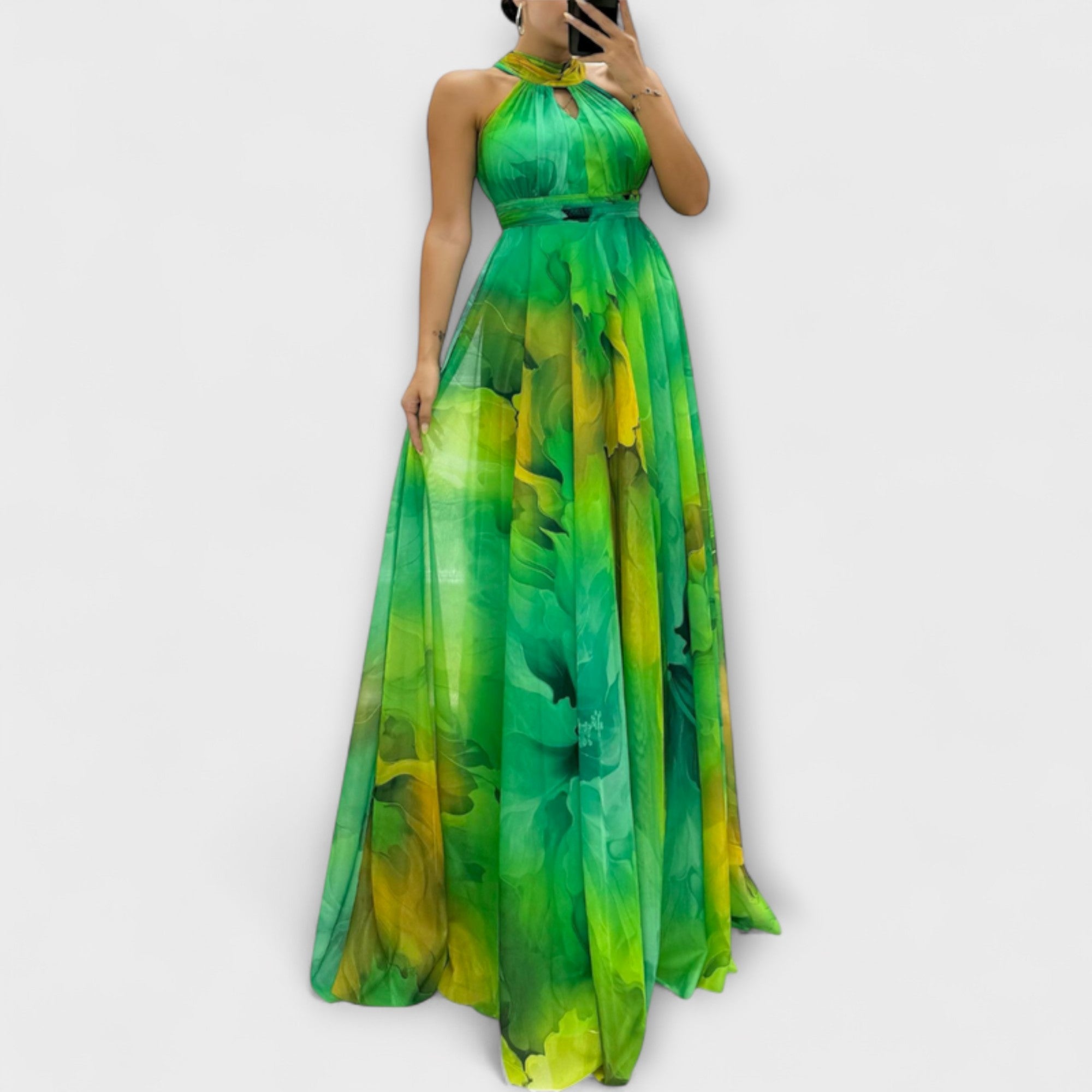 Isalie – Abito Maxi in Chiffon con Motivo Floreale