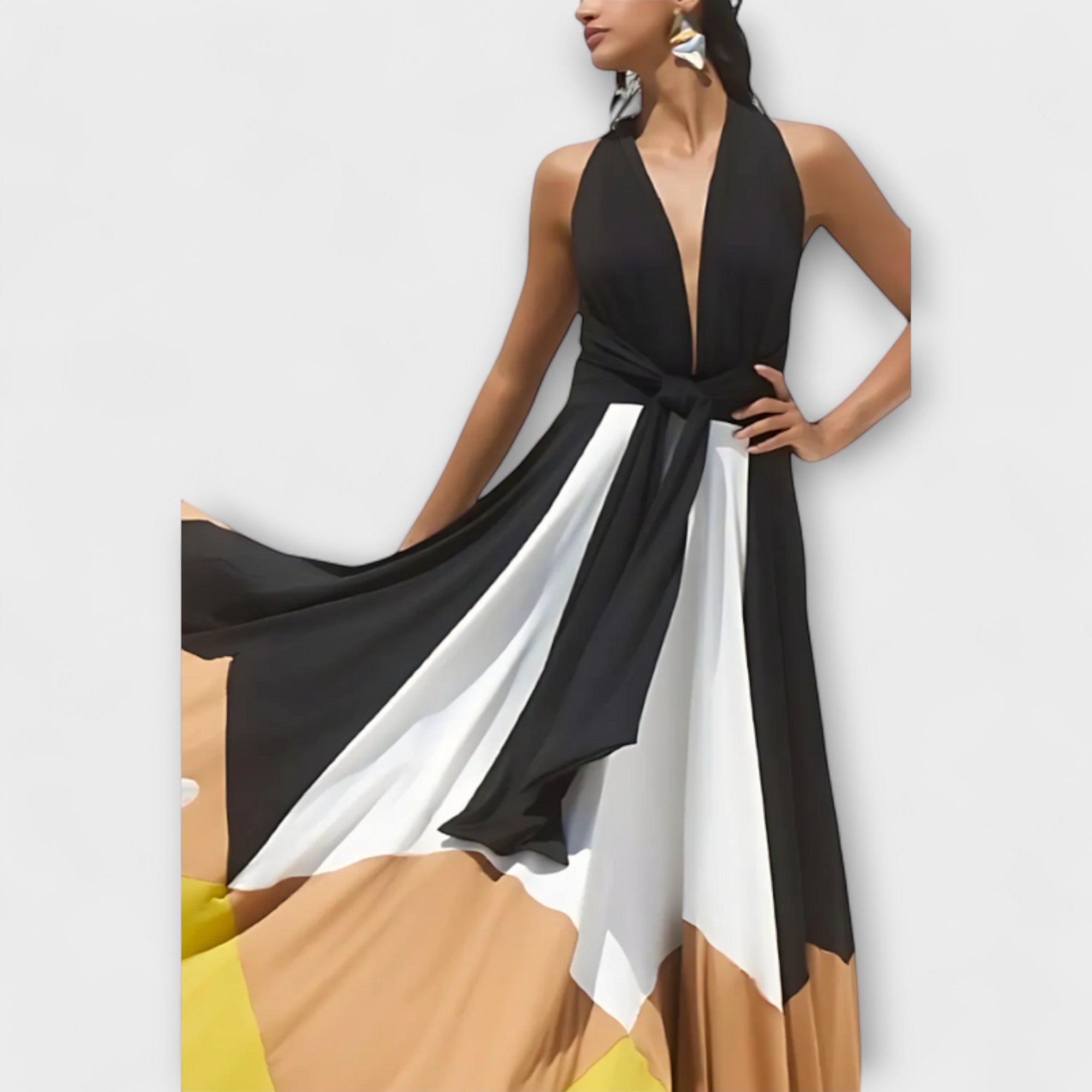 Nava - Abito a Maniche Lunghe con Schiena Scoperta