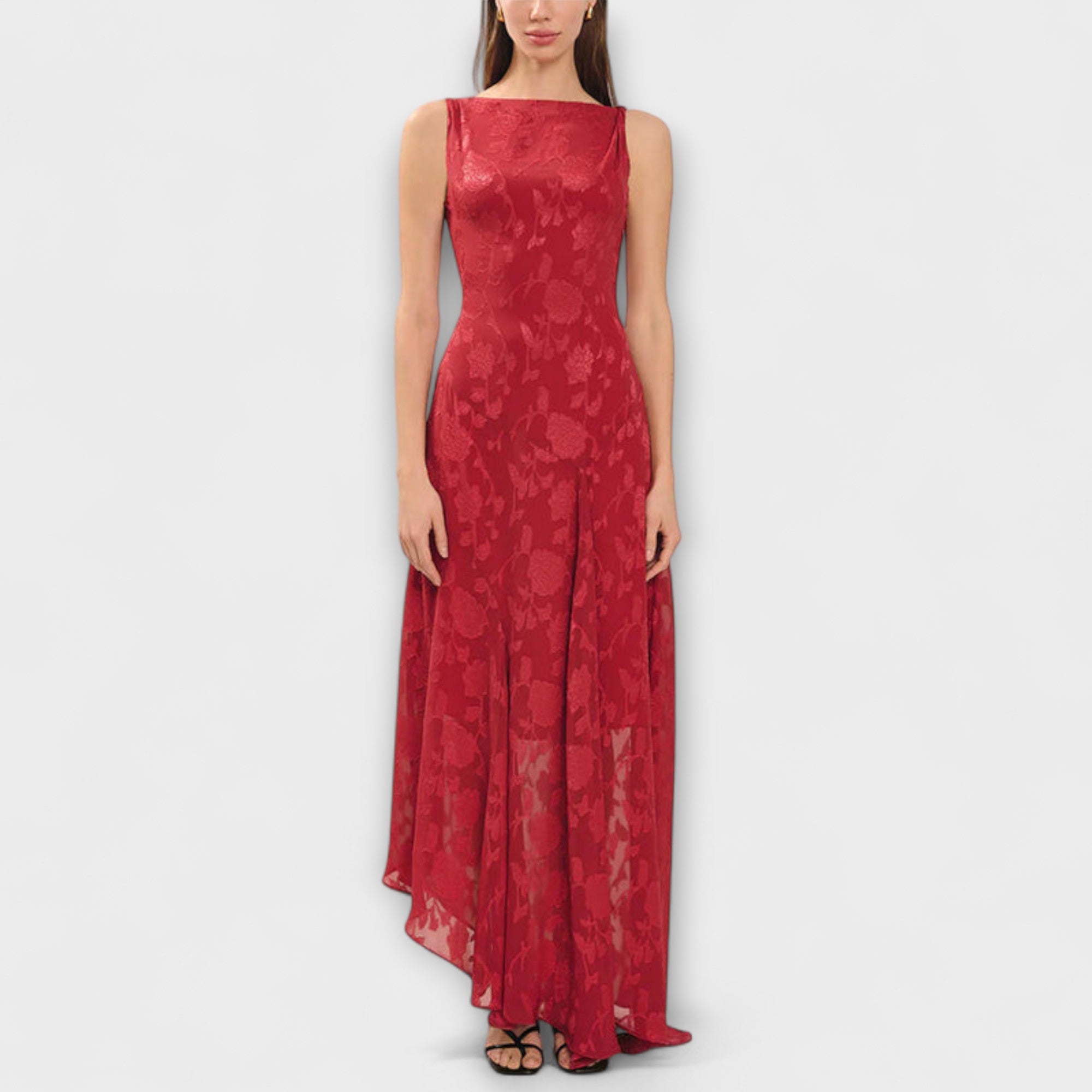 Opale - Elegante Abito Maxi Senza Schienale in Pizzo Jacquard