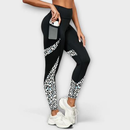 Pantaloni da Allenamento a Vita Alta con Stampa Leopardata