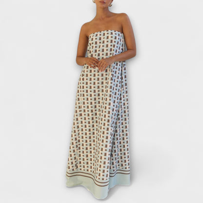 Hazel - Unica Maxi Dress Geometrica Off-Shoulder