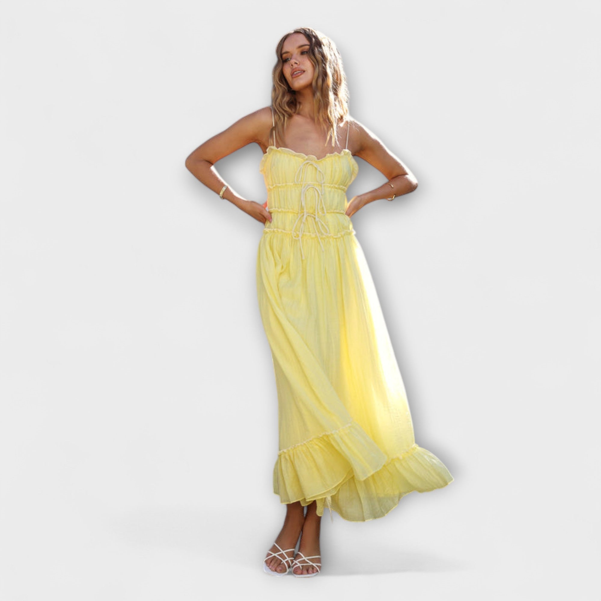 Celine - Abito Midi Senza Maniche con Orlo Arricciato