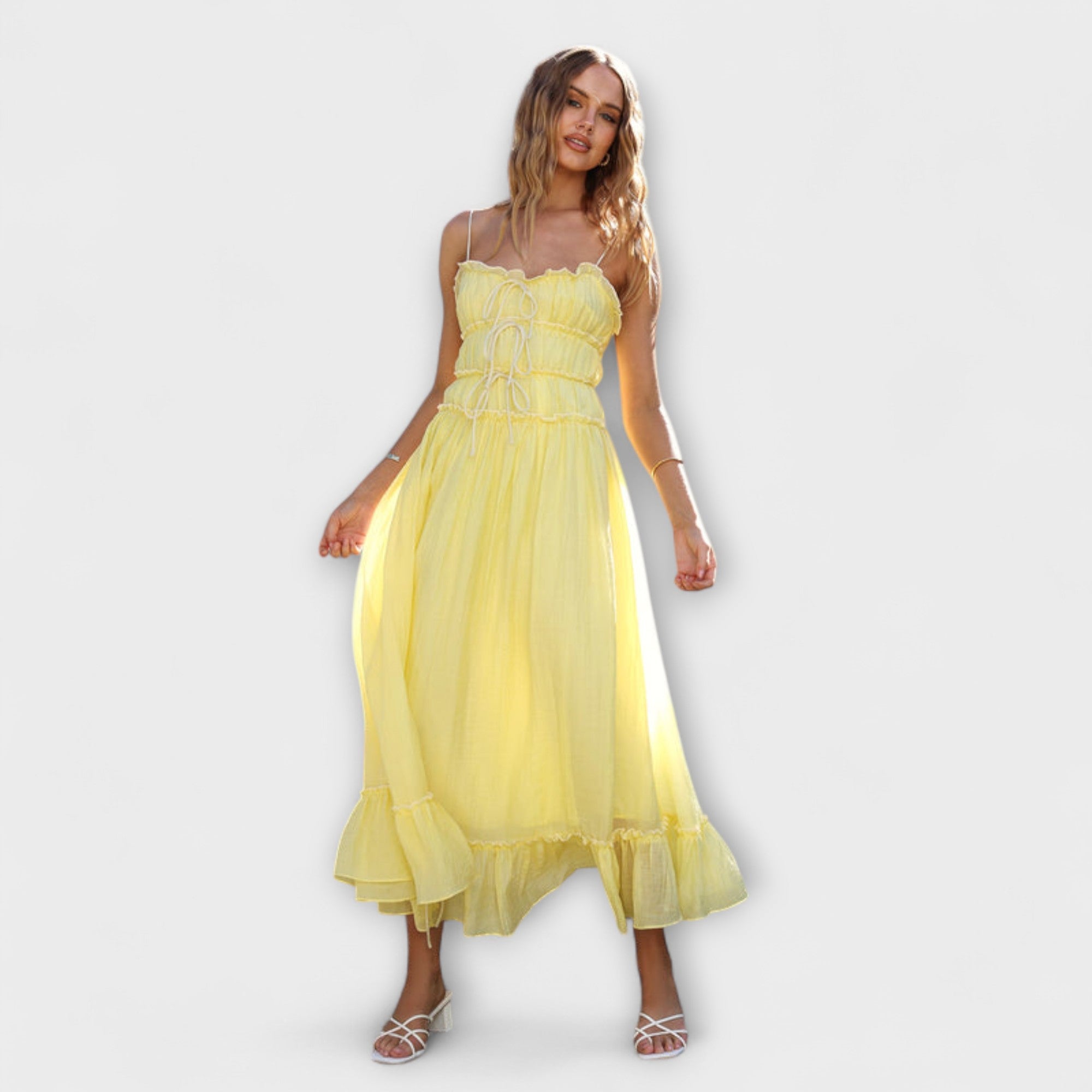 Celine - Abito Midi Senza Maniche con Orlo Arricciato