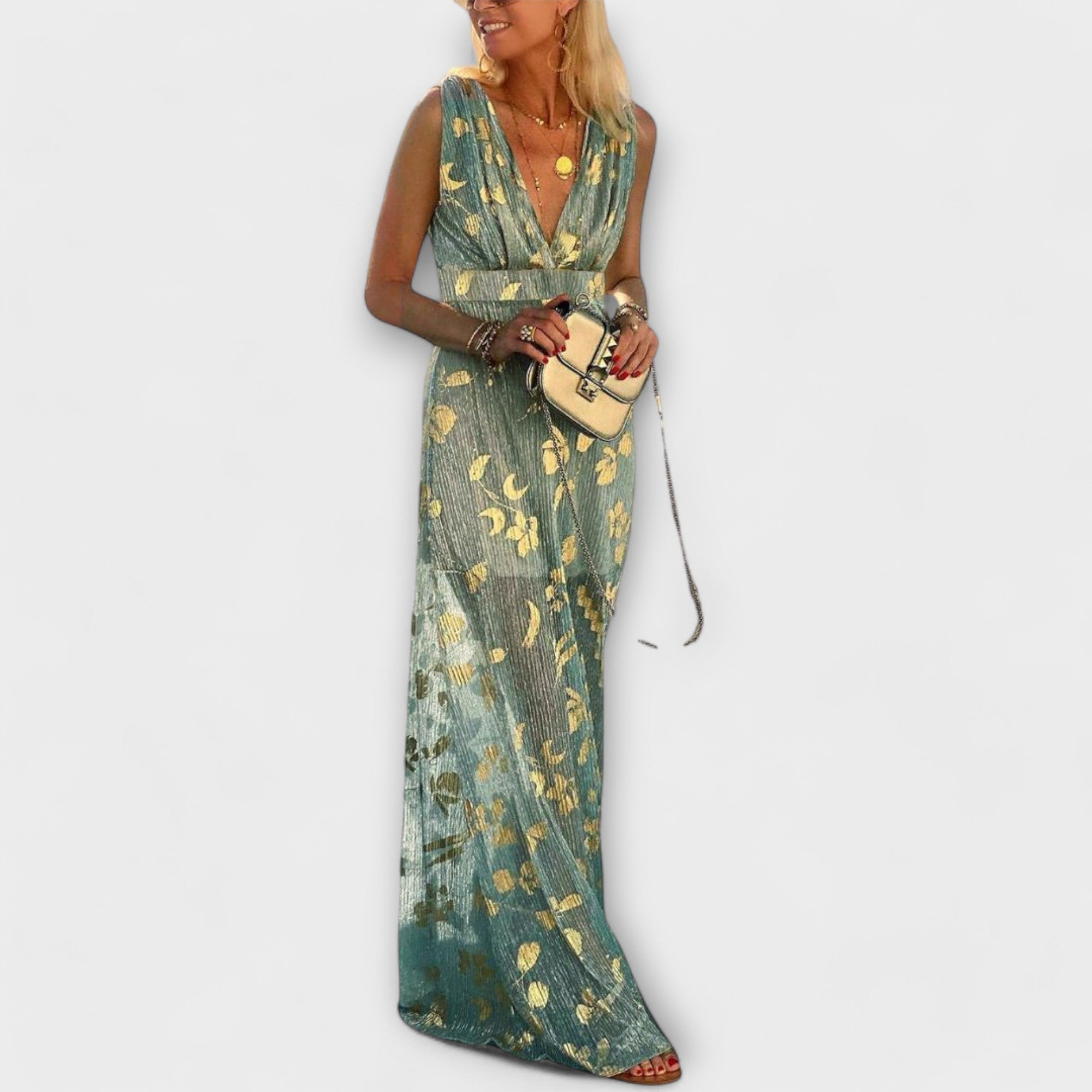 Abito Fluttuante con Scollatura a V e Dettagli di Paillettes