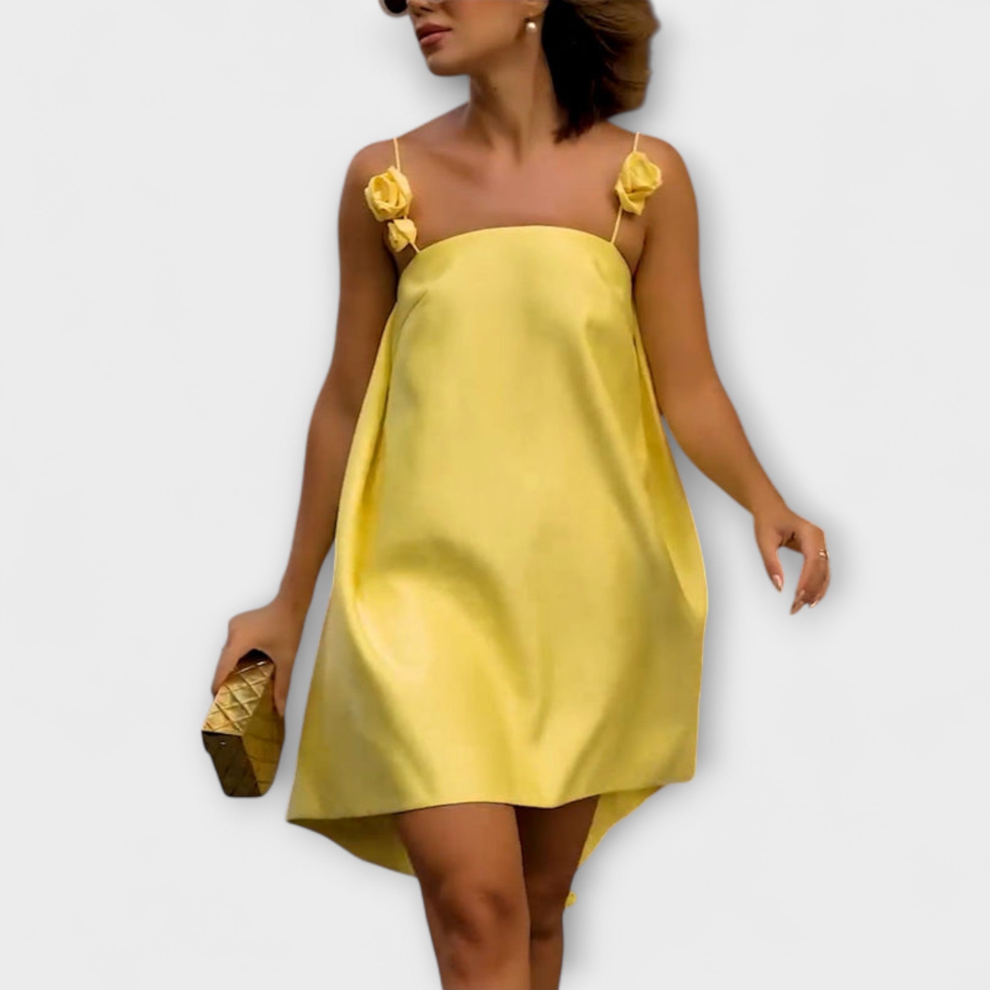 Jordan - Abito Mini Lungo Sciolto con Stampa Floreale e Spalline