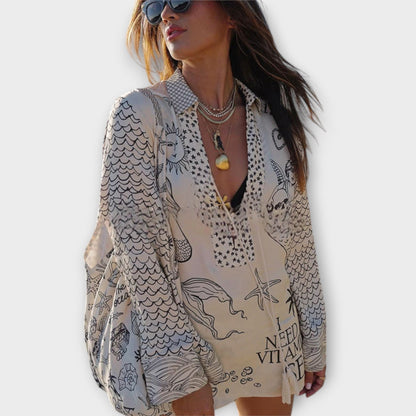 Liv - Set di Camicia e Pantaloni Corti in Satin con Frange