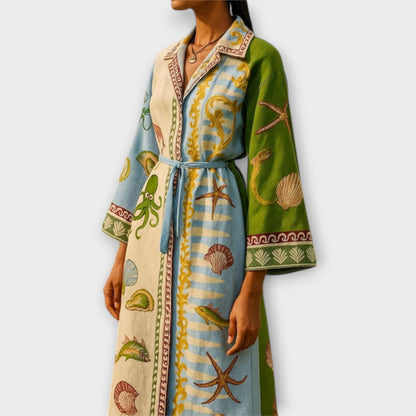 Jule - Vestito Camicia Midi Stampato in Twill con Cintura